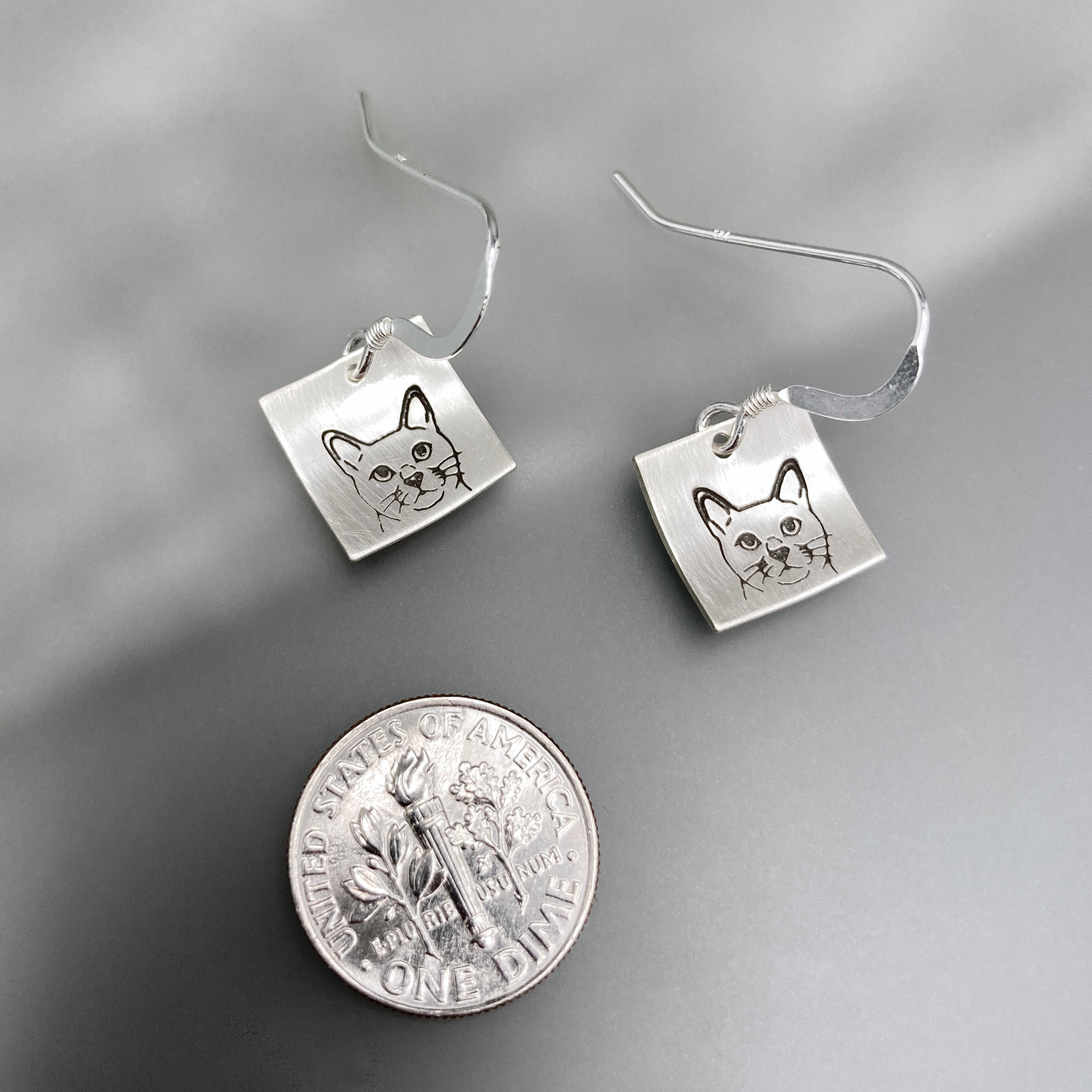 Sterling silver Cat Face earrings