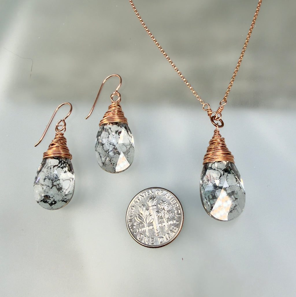 Crystal Pendant Necklace and Earrings Set in Rose Gold Filled
