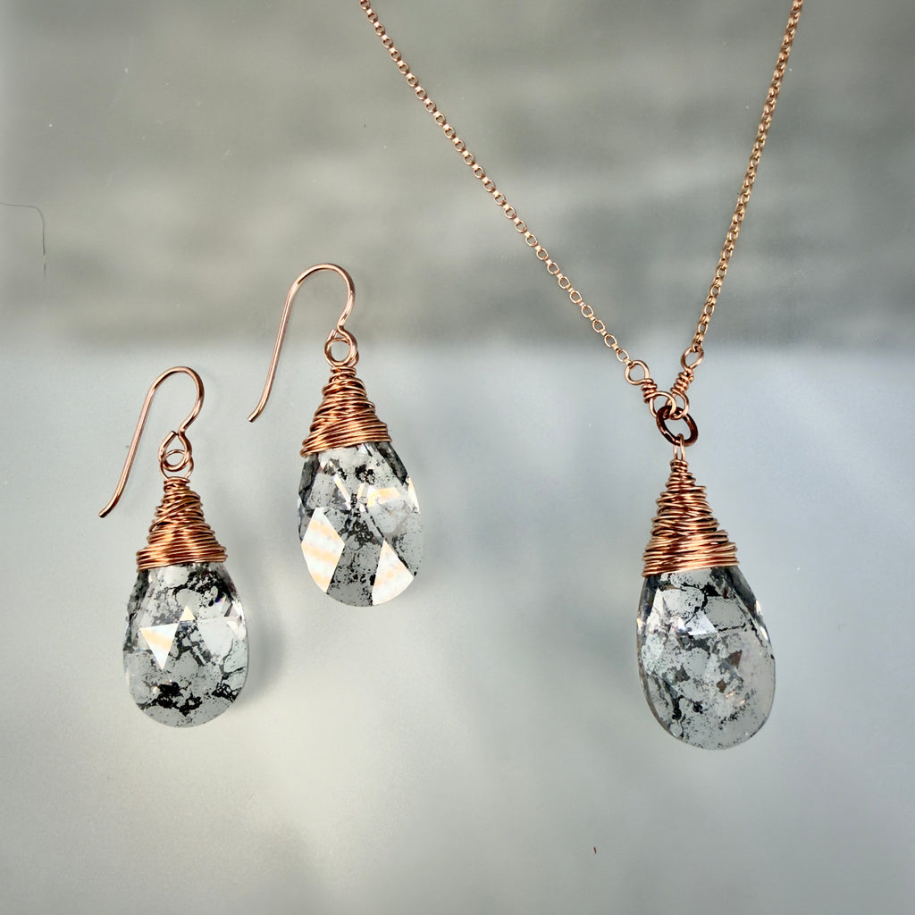 Crystal Pendant Necklace and Earrings Set in Rose Gold Filled