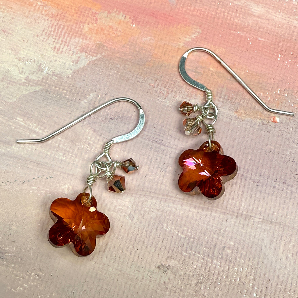 Copper Crystal Flowers Earrings