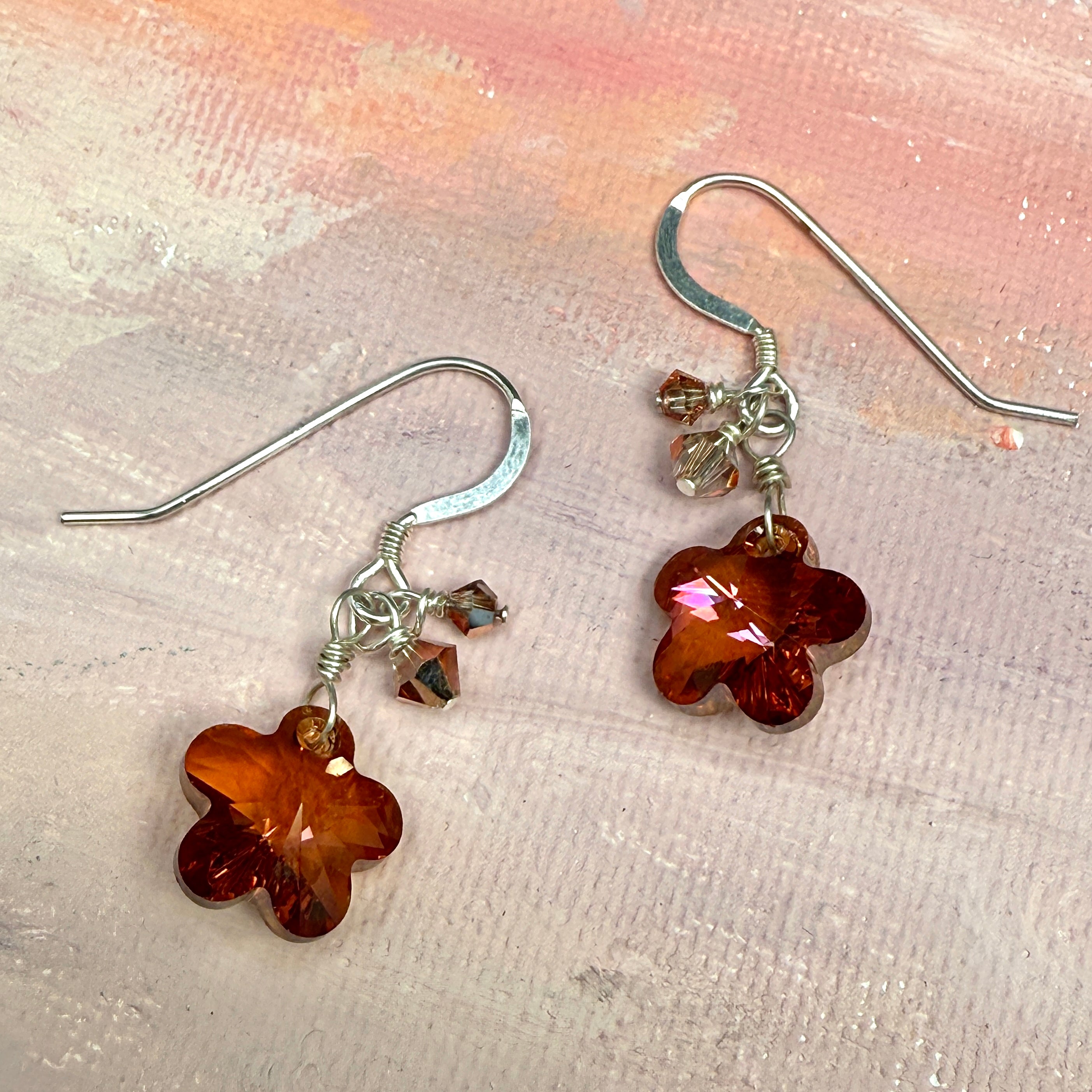 Copper Crystal Flowers Earrings