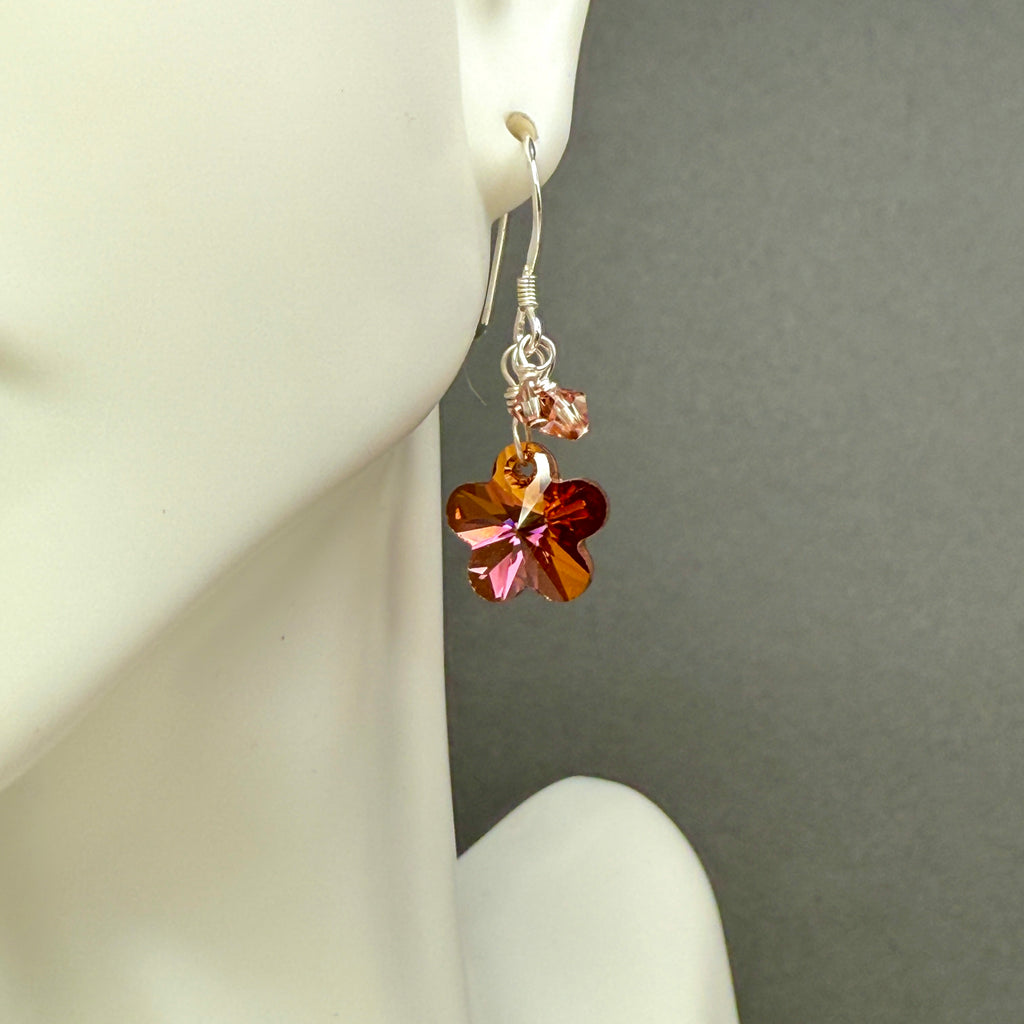 Copper Crystal Flowers Earrings