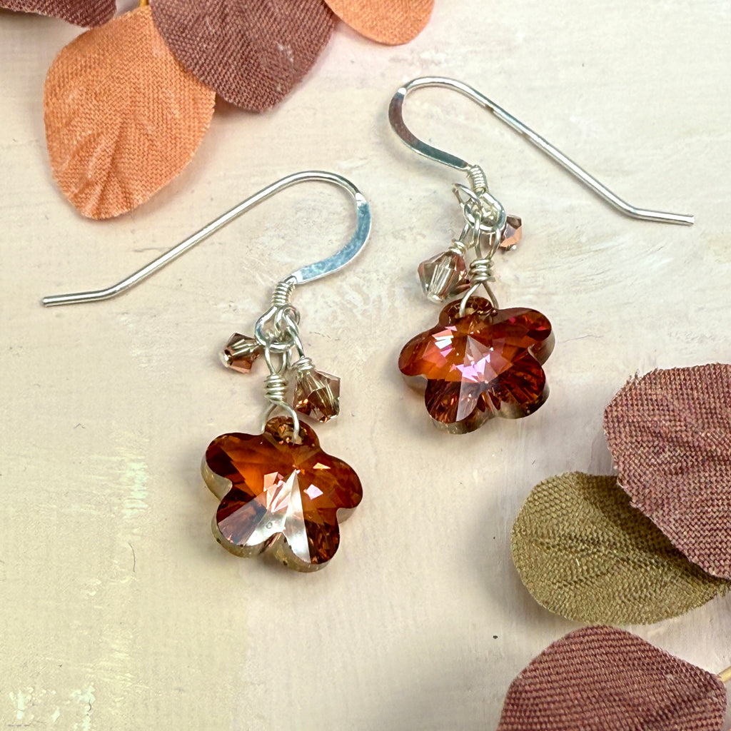 Copper Crystal Flowers Earrings