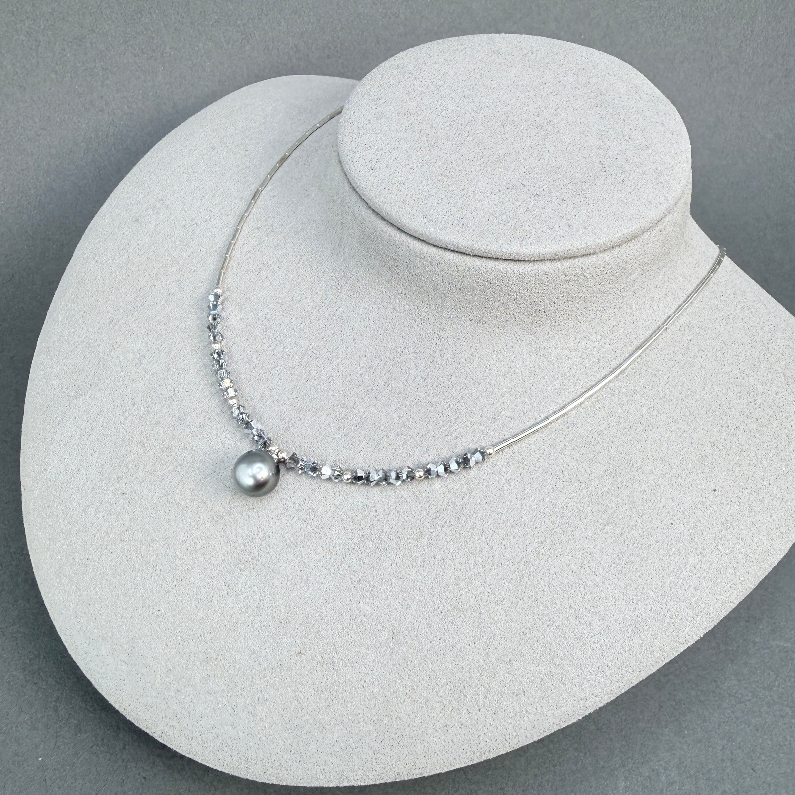 Tahitian pearl with crystals and sterling silver