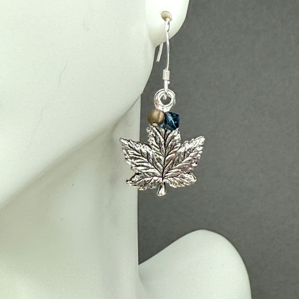 Maple Leaf Earrings - blue/olive