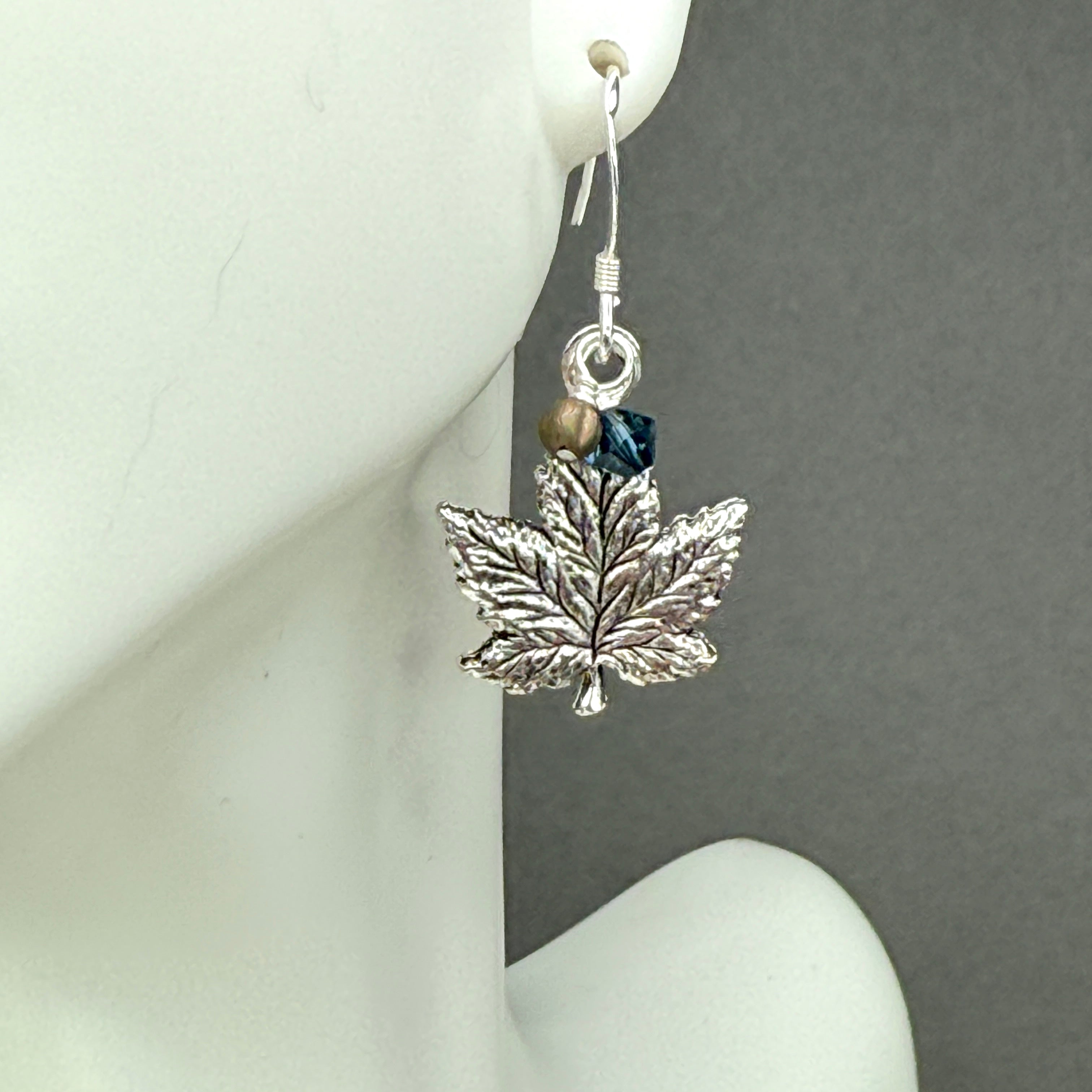 Maple Leaf Earrings - blue/olive