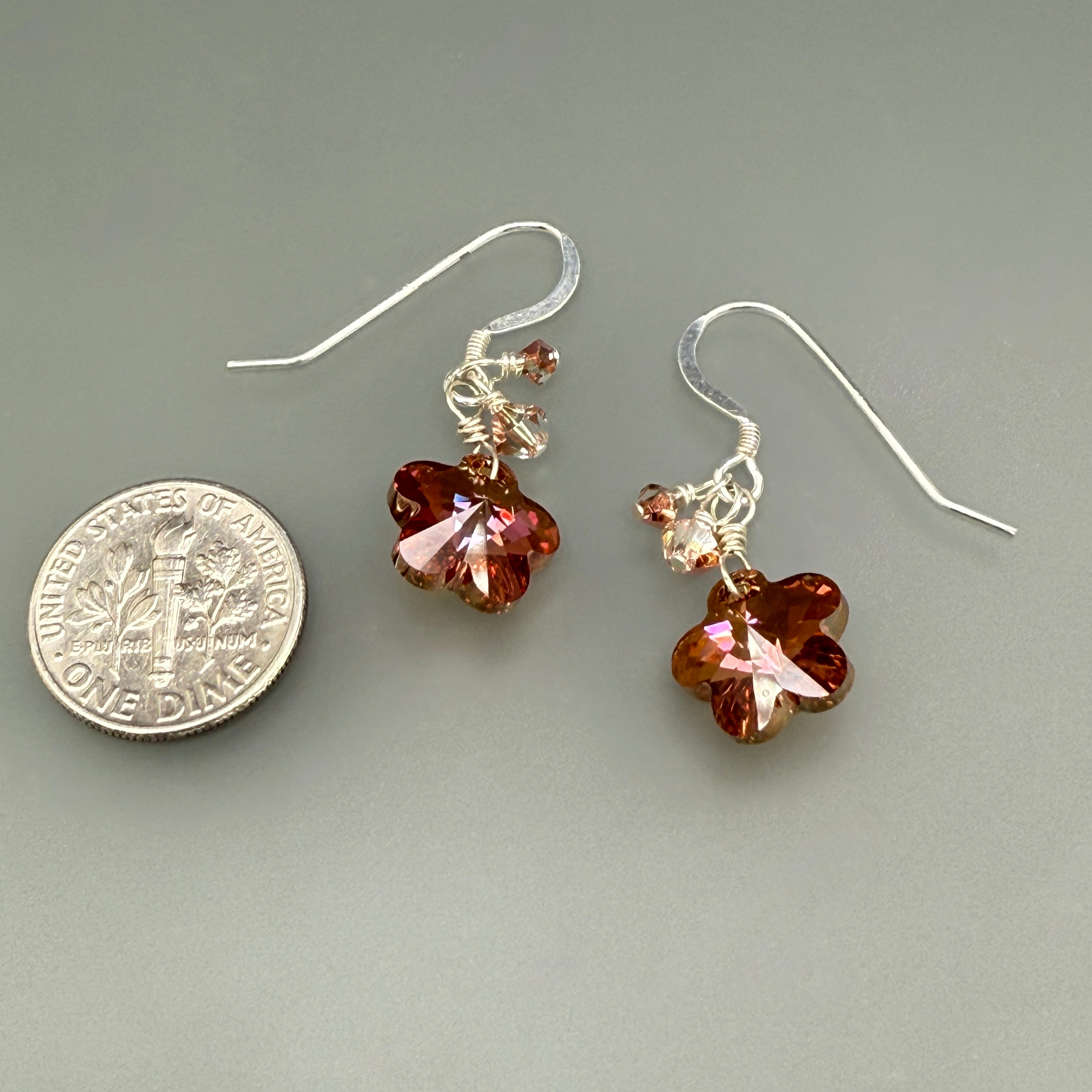 Copper Crystal Flowers Earrings