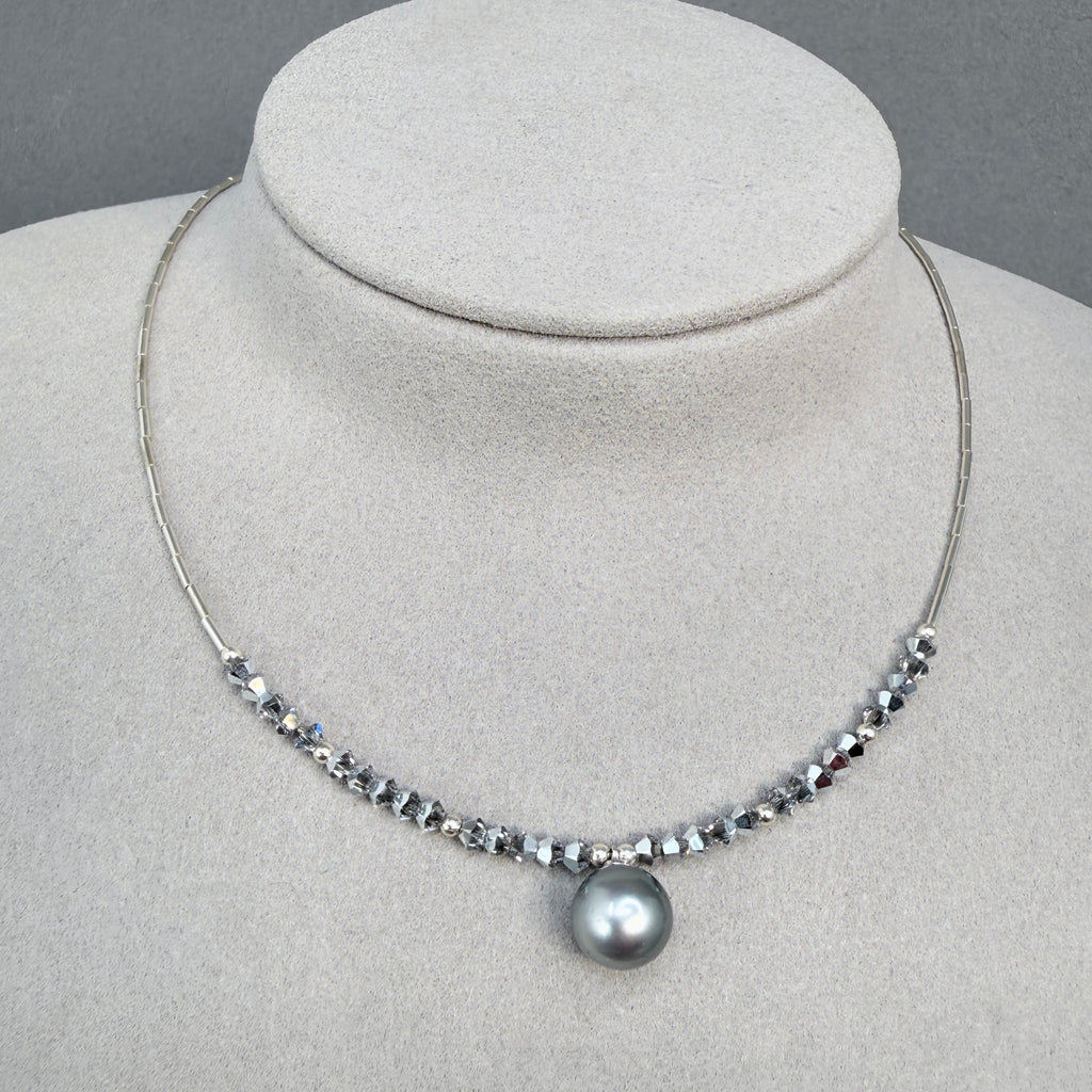 Tahitian pearl with crystals and sterling silver
