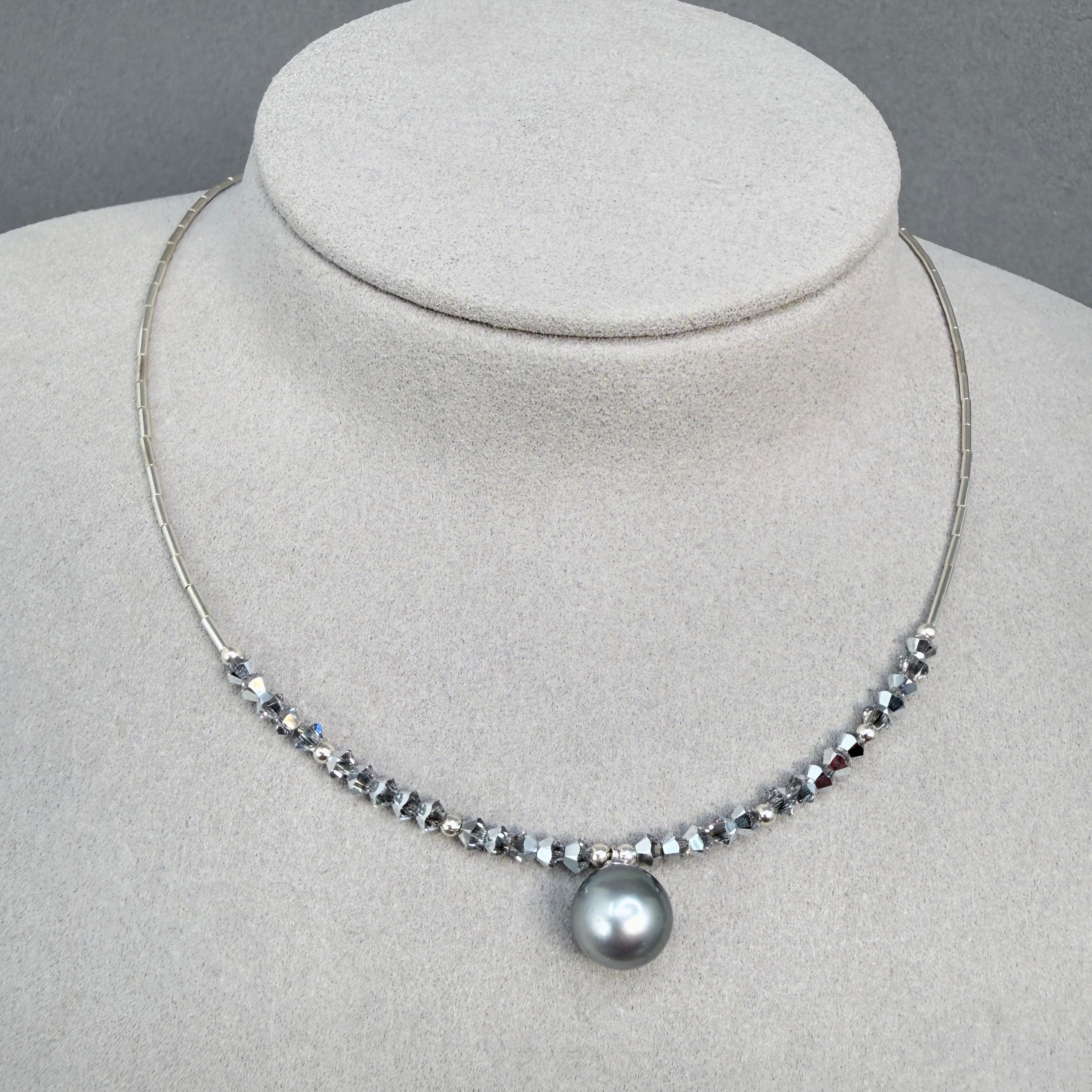 Tahitian pearl with crystals and sterling silver