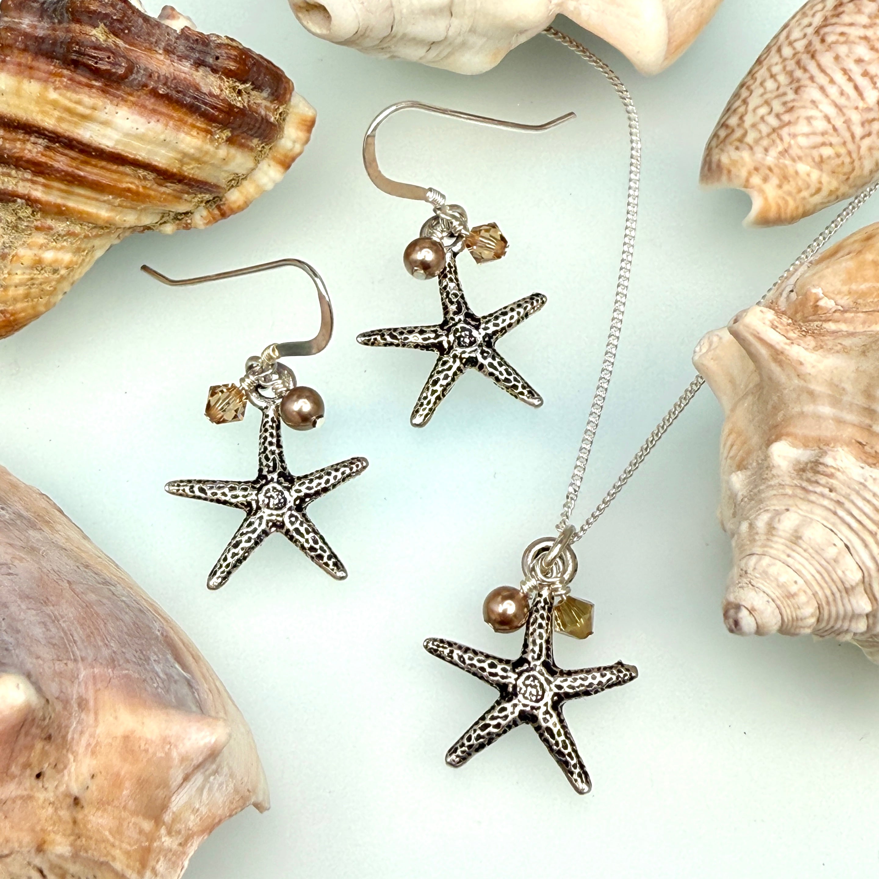 Starfish Necklace and Earrings Set in Sandy Beach