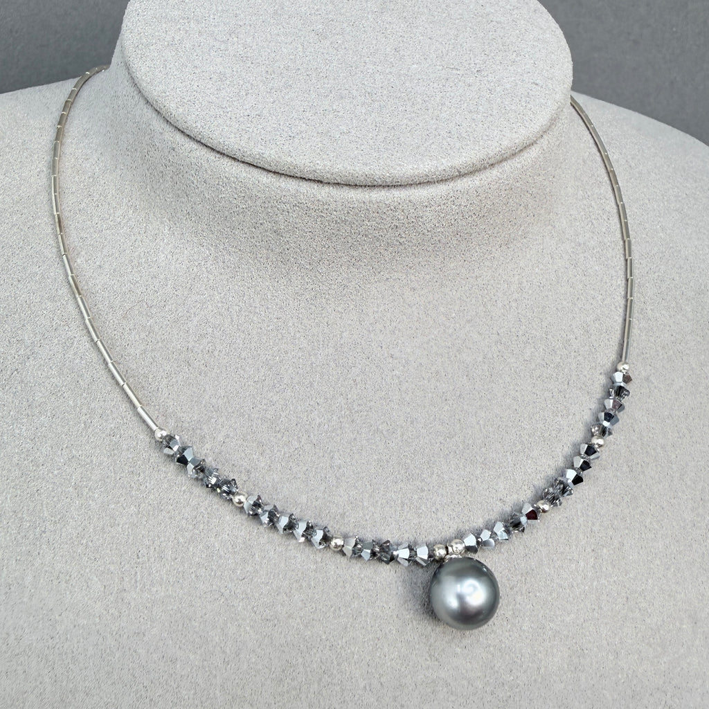 Tahitian pearl with crystals and sterling silver