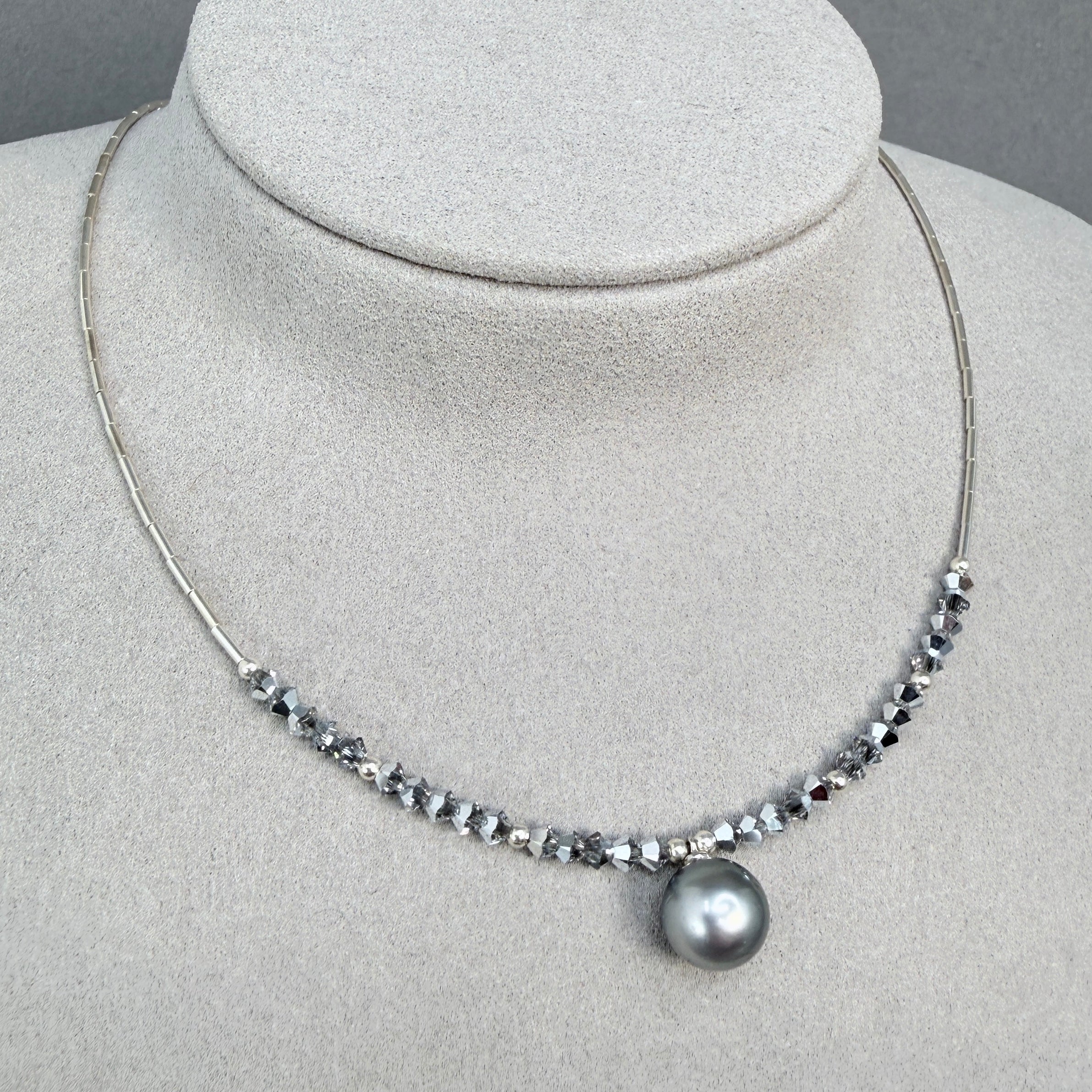 Tahitian pearl with crystals and sterling silver