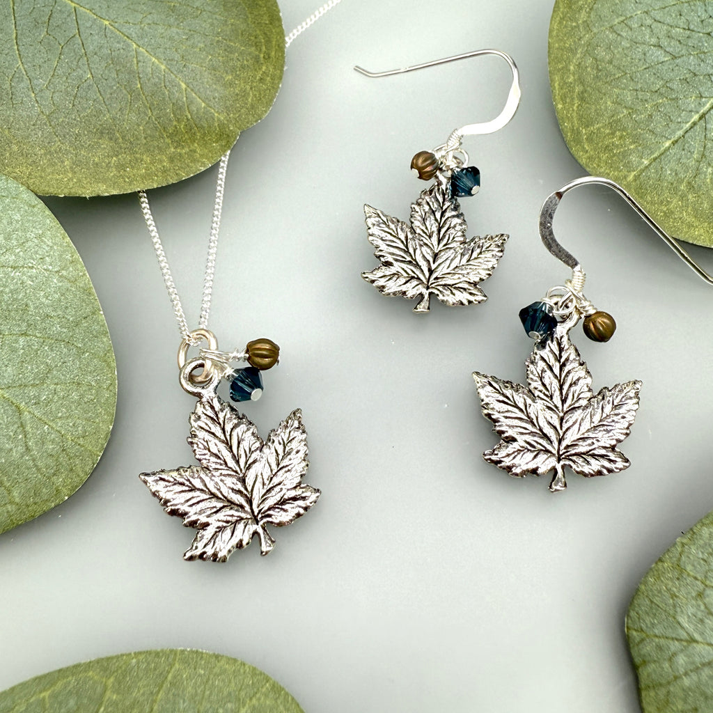 Maple Leaf Earrings - blue/olive