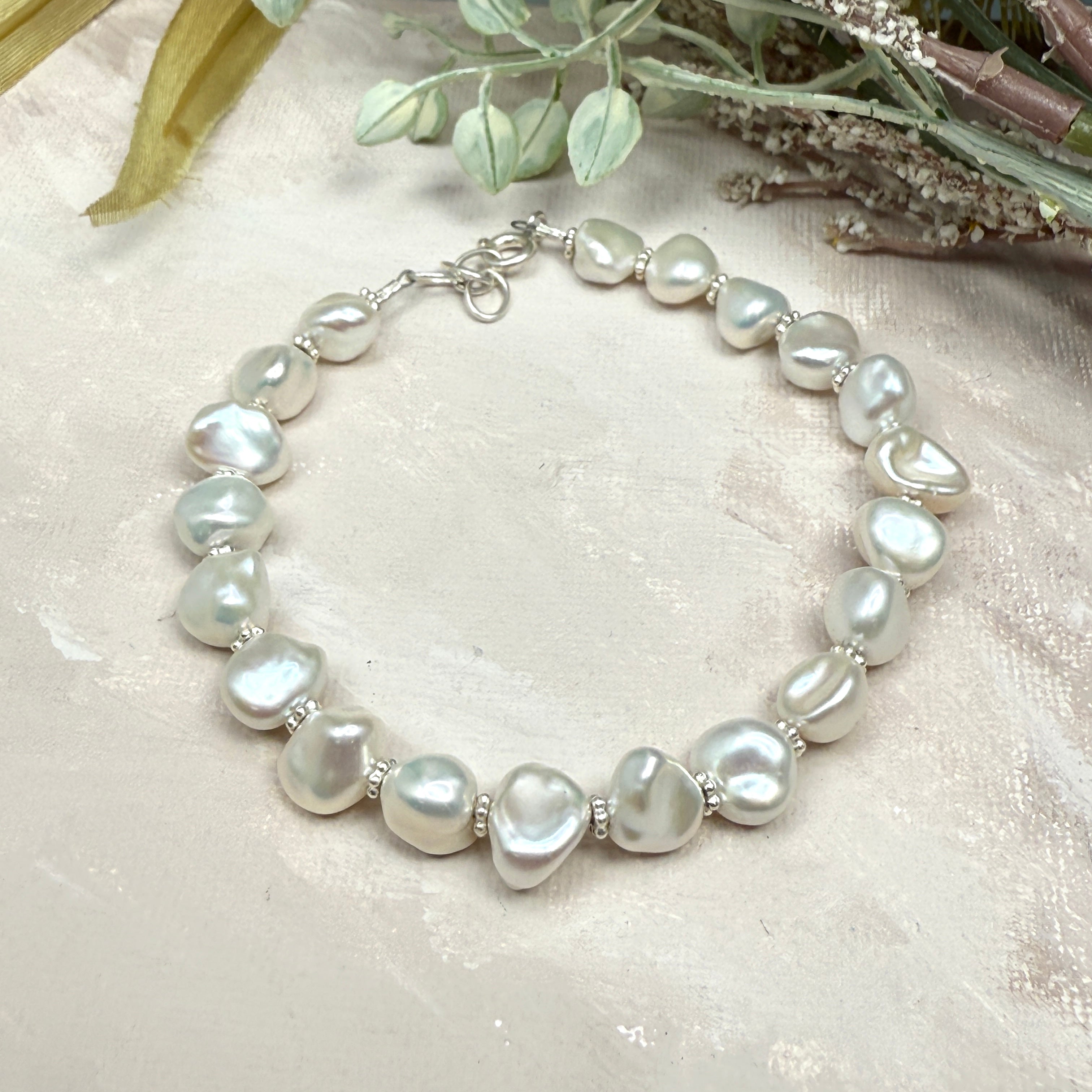 White Baroque Pearls Bracelet