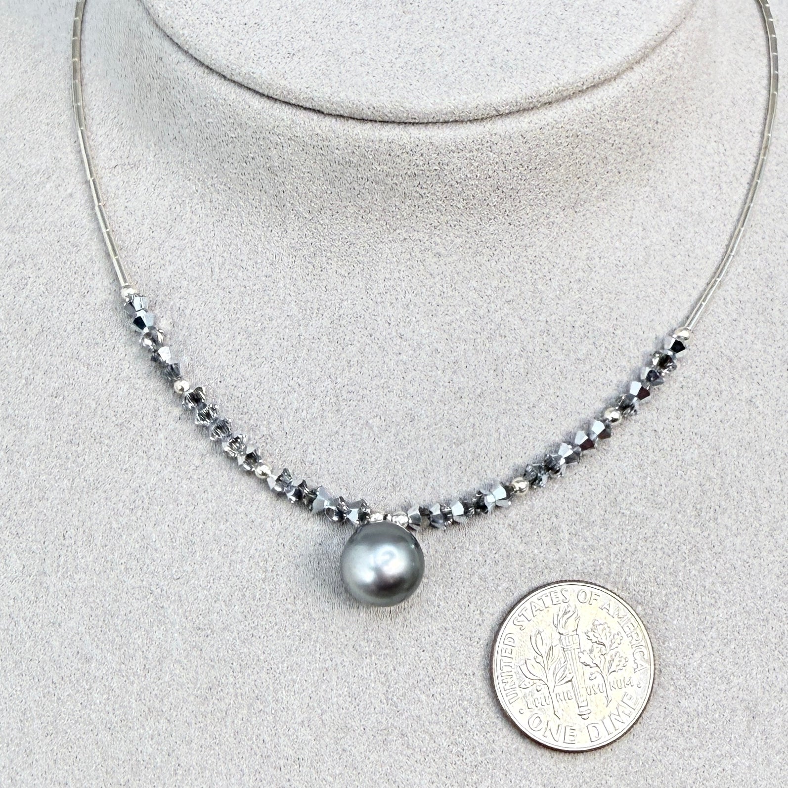 Tahitian pearl with crystals and sterling silver