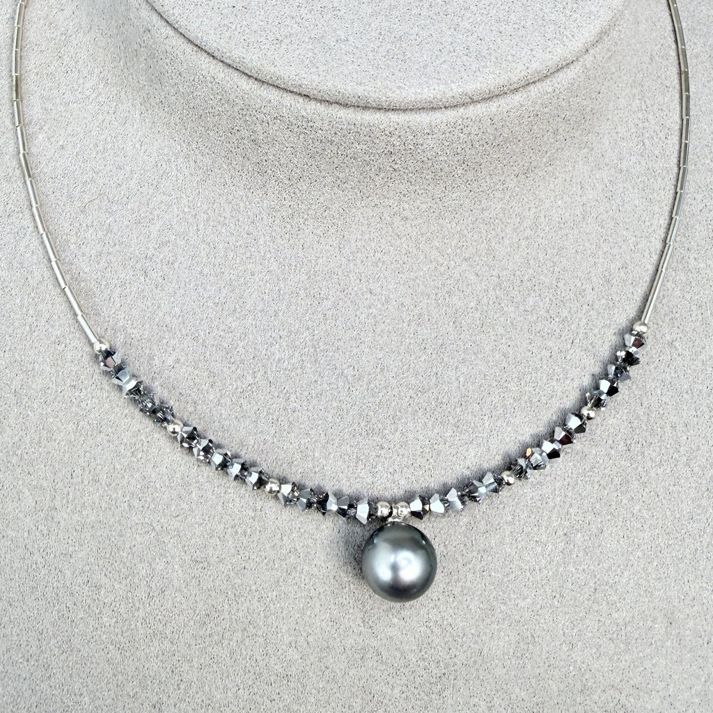 Tahitian pearl with crystals and sterling silver