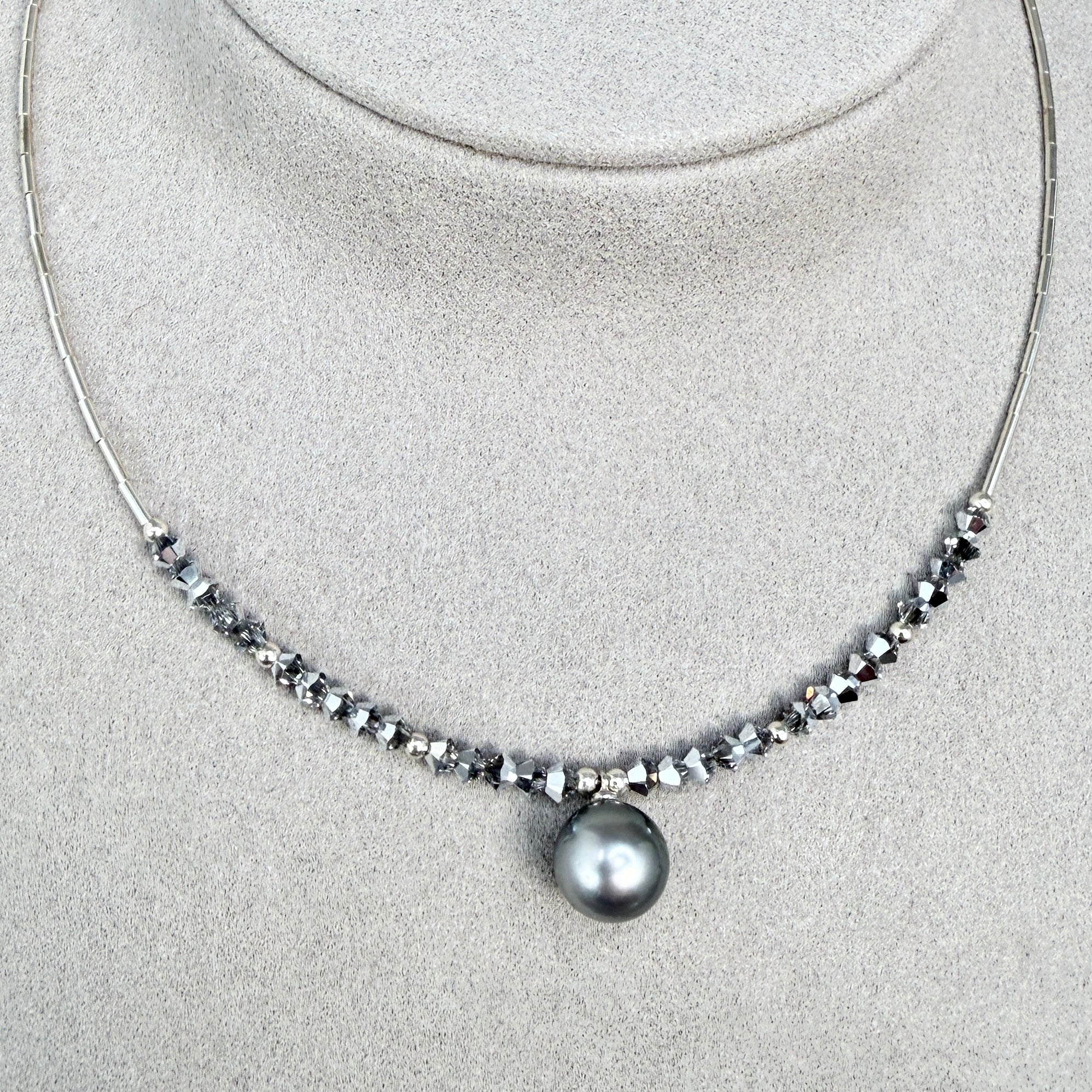 Tahitian pearl with crystals and sterling silver