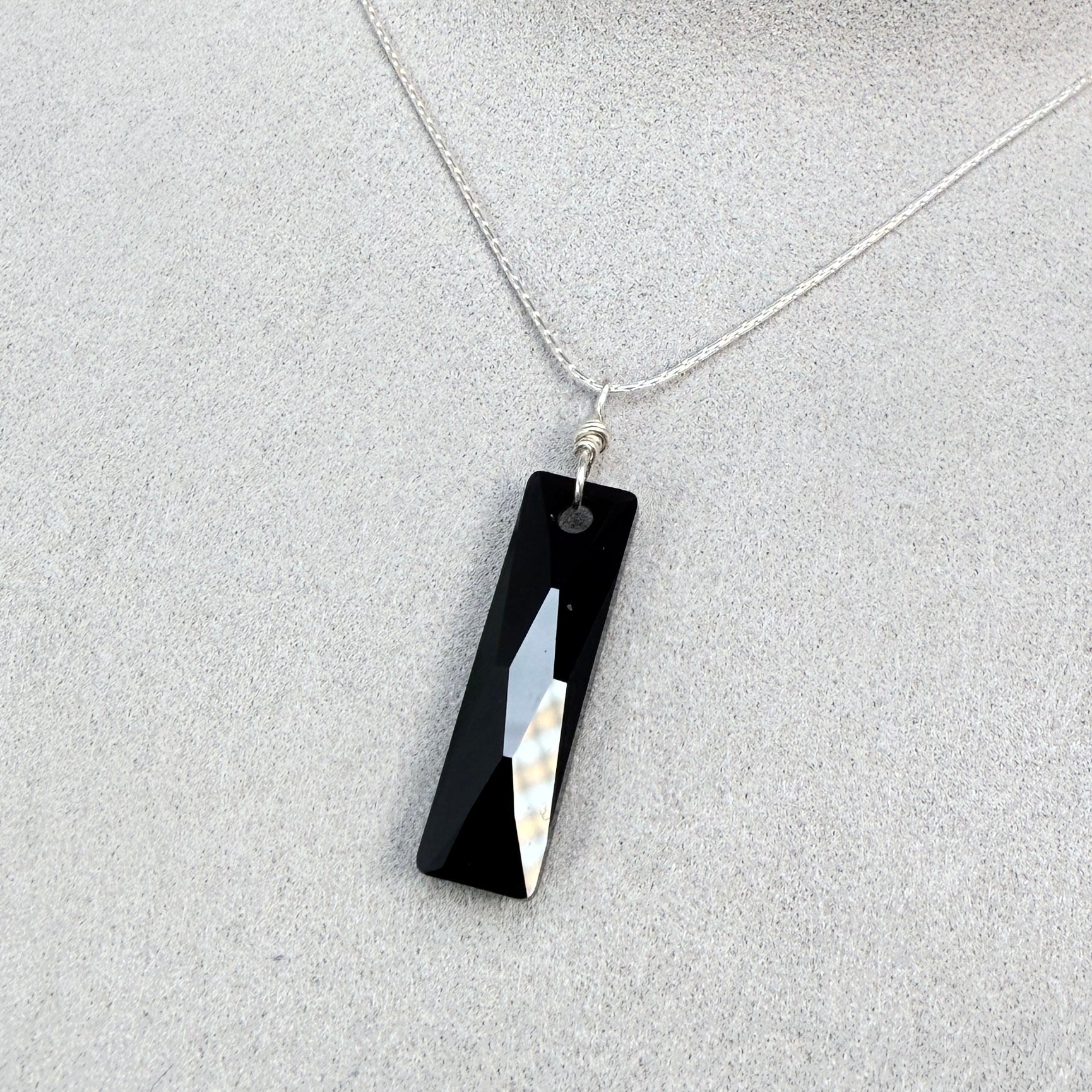 Black Rectangular Crystal Chain Necklace