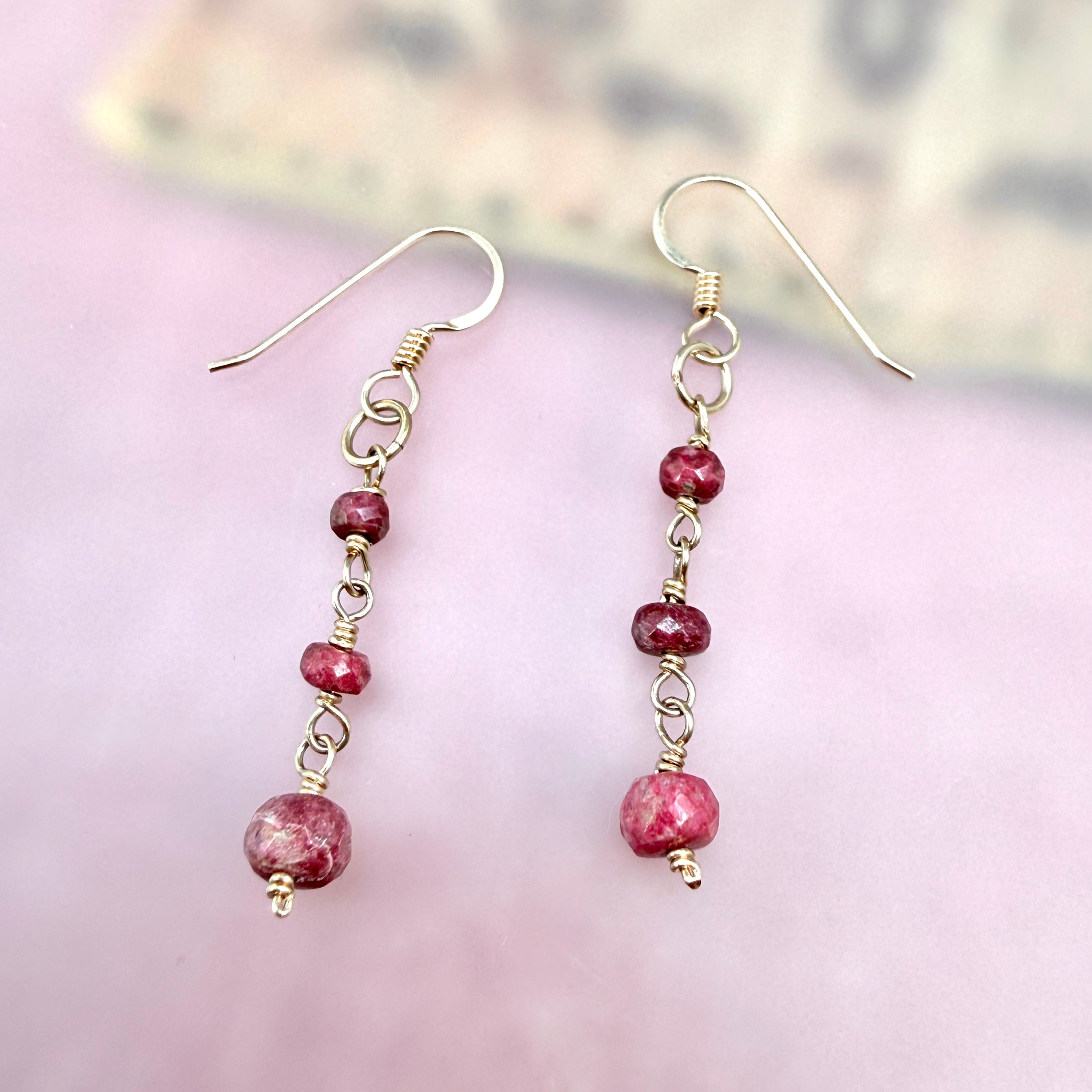 Thulite Earrings in gold