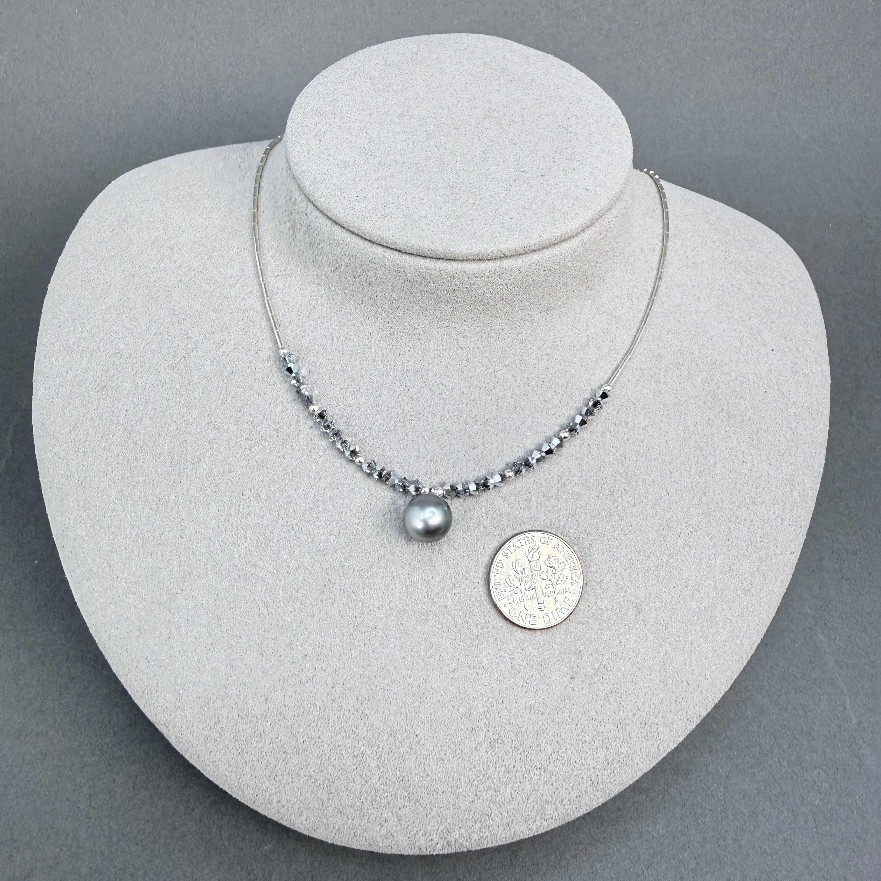 Tahitian pearl with crystals and sterling silver