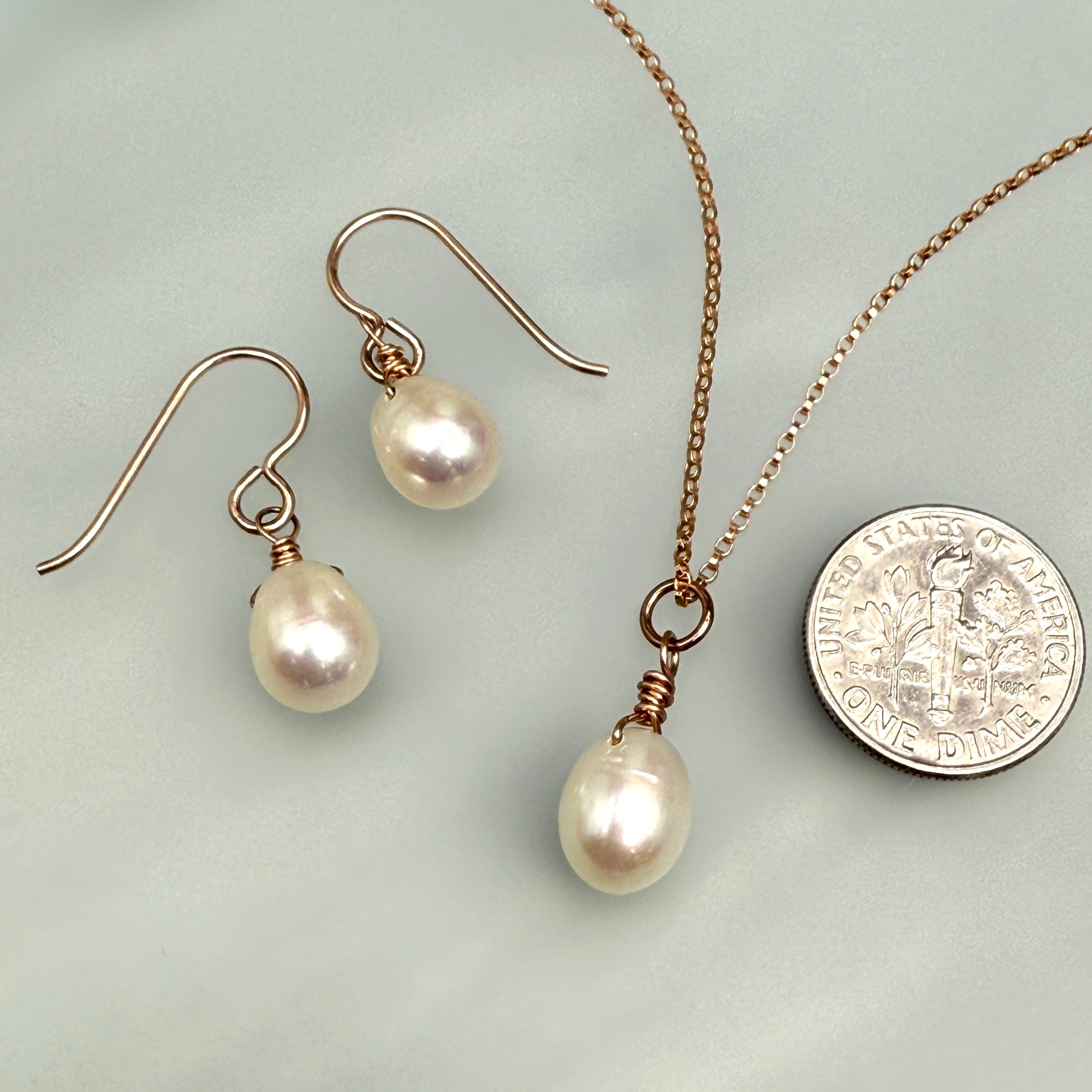 Pearls with Rose Gold Necklace and Earrings Set