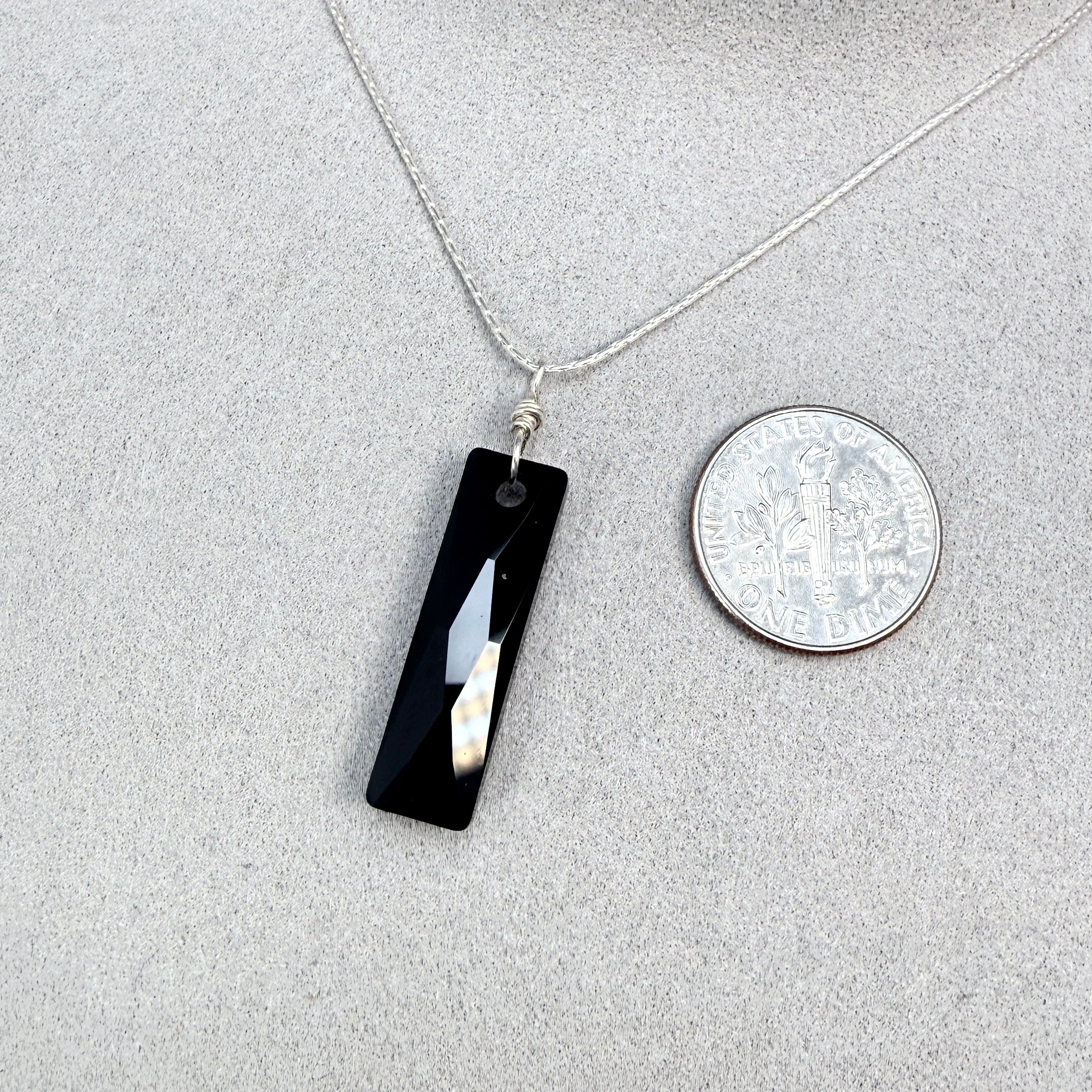 Black Rectangular Crystal Chain Necklace