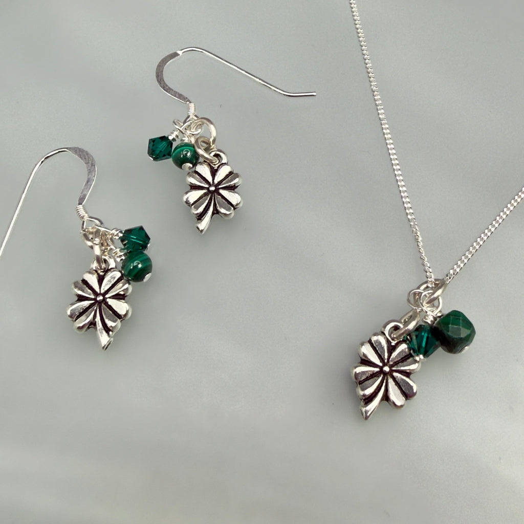 Lucky Four Leaf Clover Set - Chain Necklace and Earrings