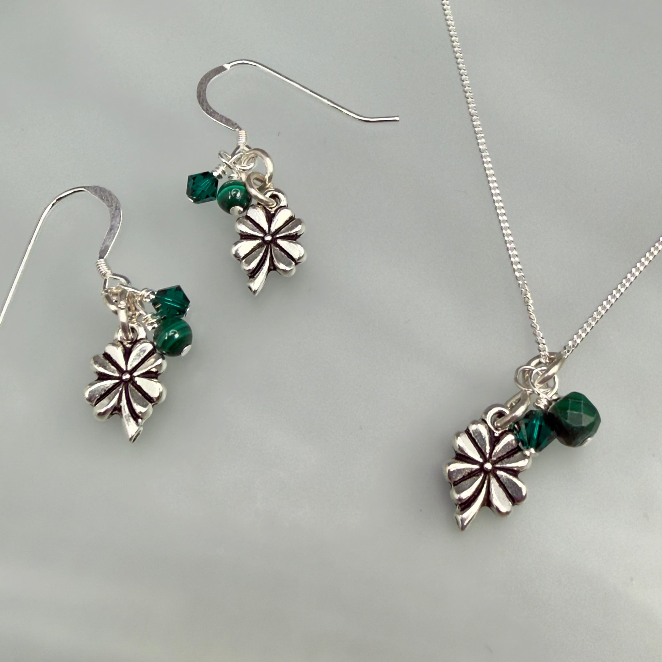 Lucky Four Leaf Clover Set - Chain Necklace and Earrings