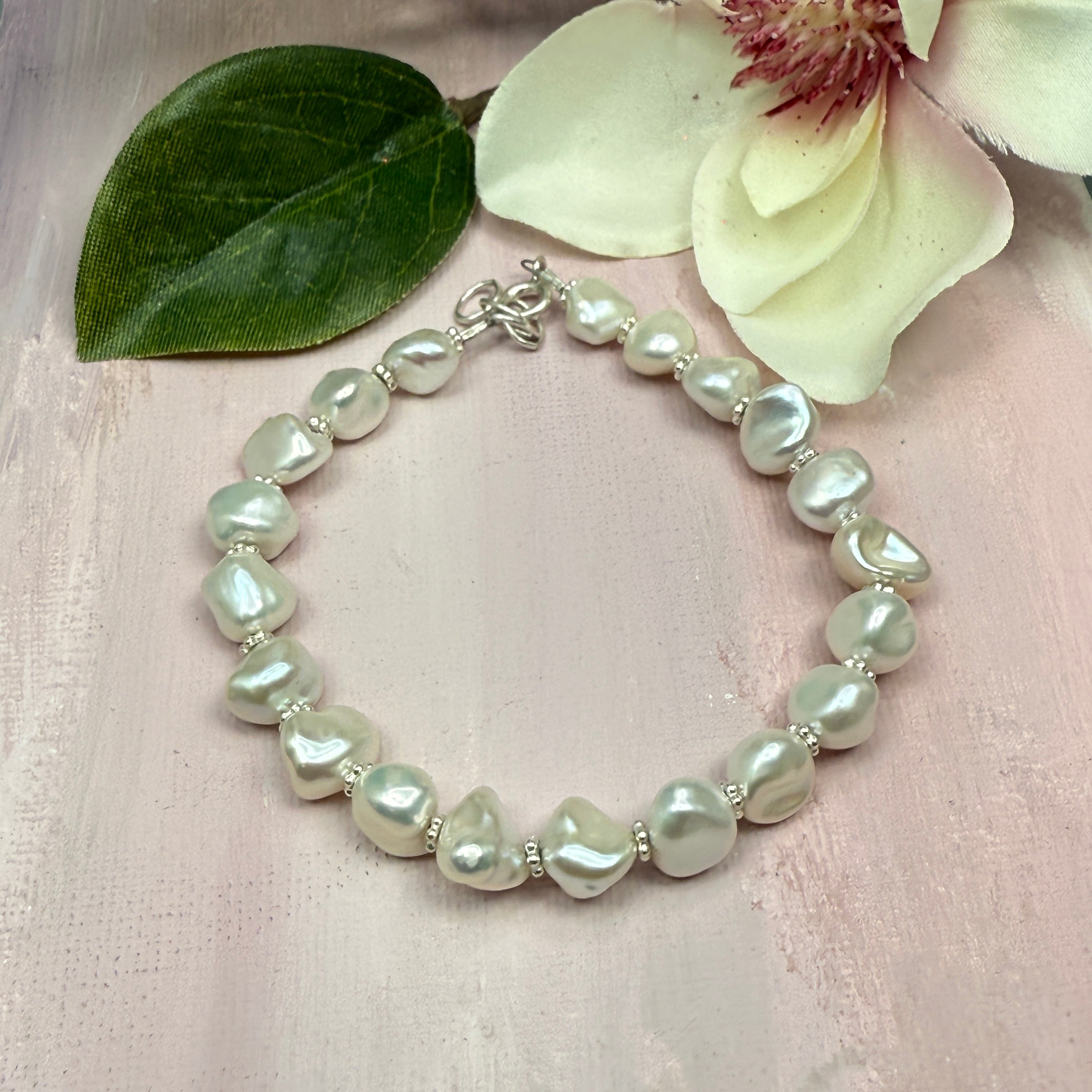 White Baroque Pearls Bracelet
