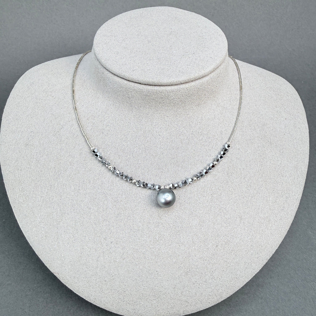 Tahitian pearl with crystals and sterling silver