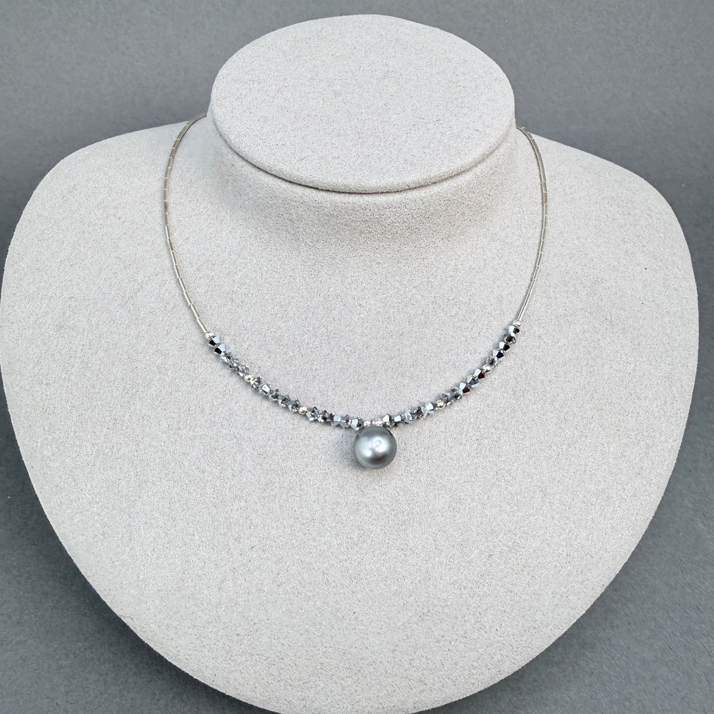 Tahitian pearl with crystals and sterling silver