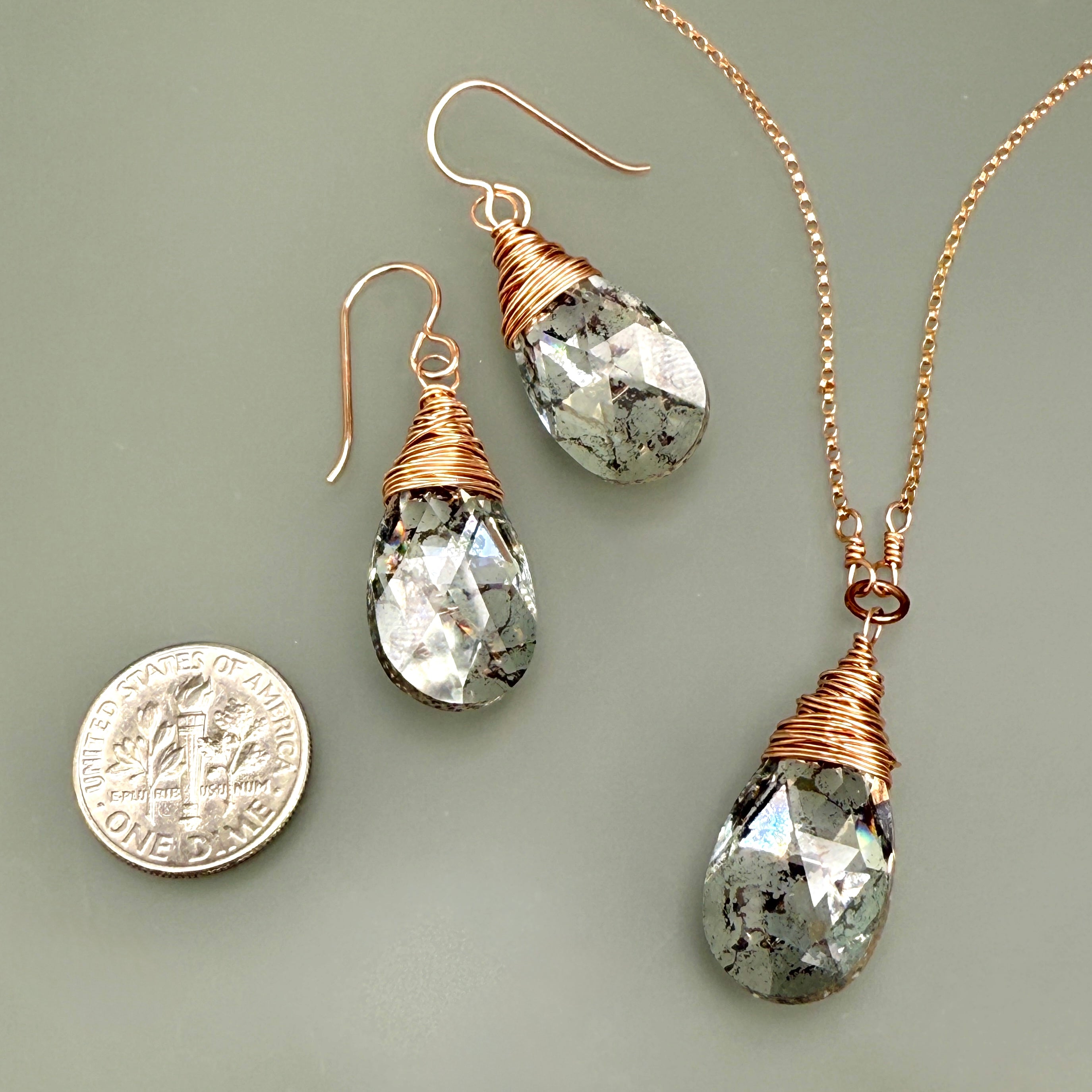 Crystal Pendant Necklace and Earrings Set in Rose Gold Filled