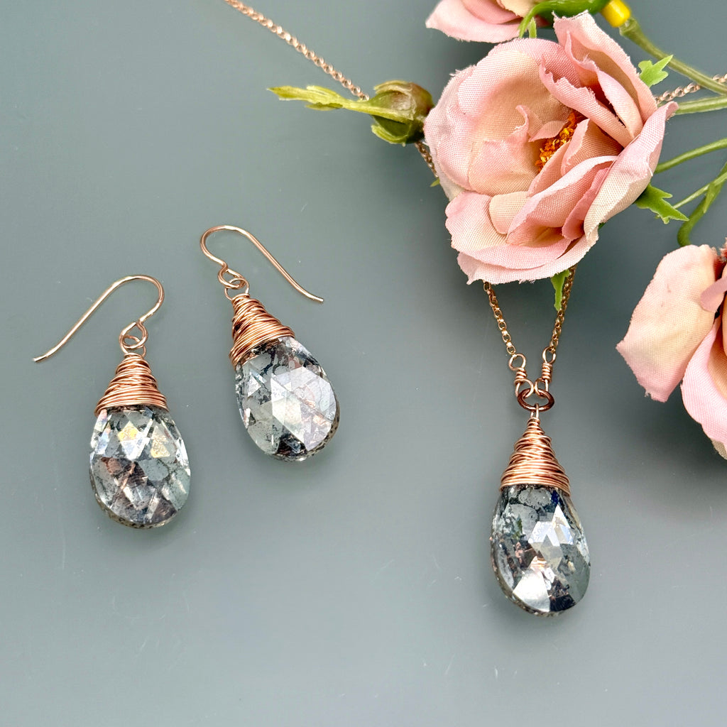 Crystal Pendant Necklace and Earrings Set in Rose Gold Filled