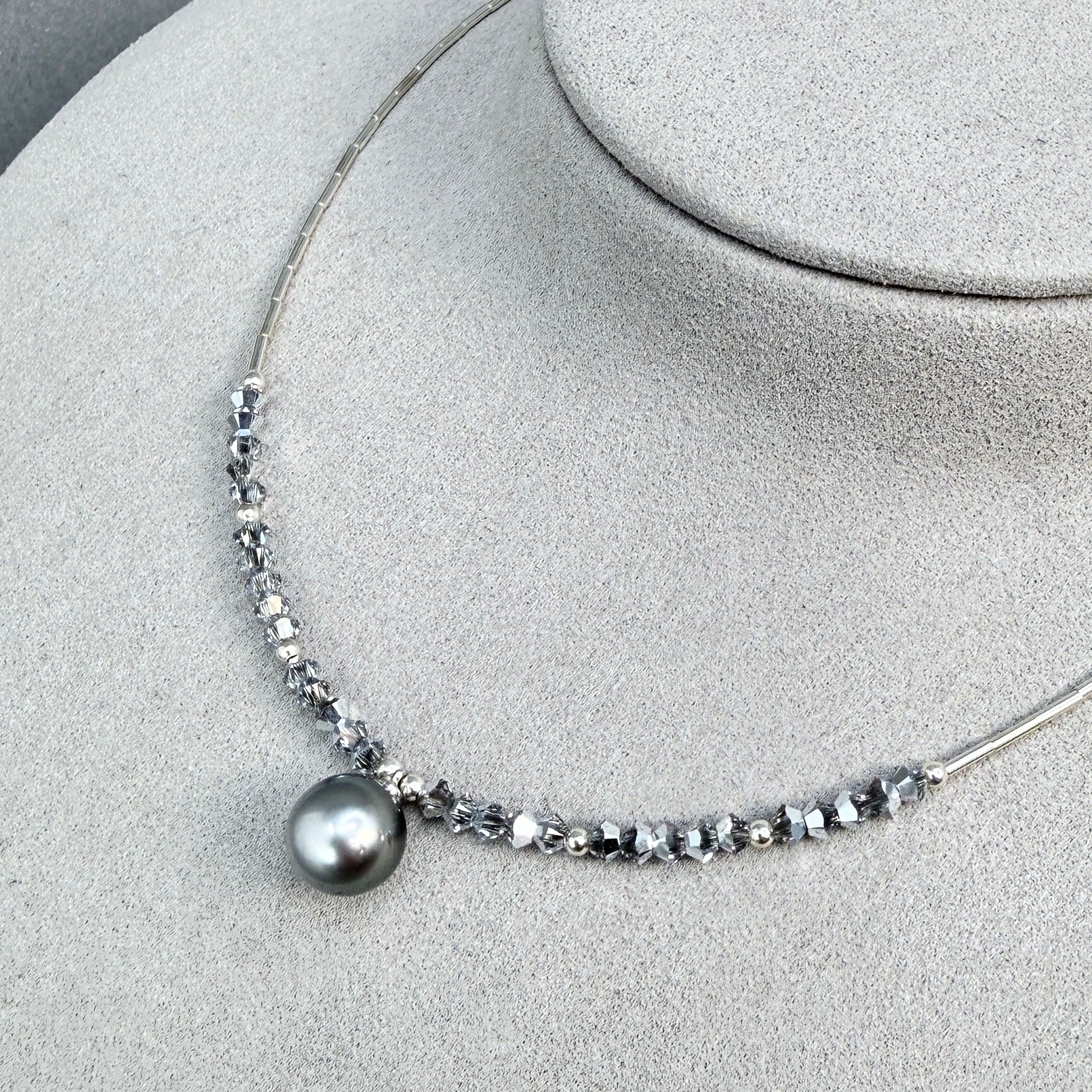 Tahitian pearl with crystals and sterling silver