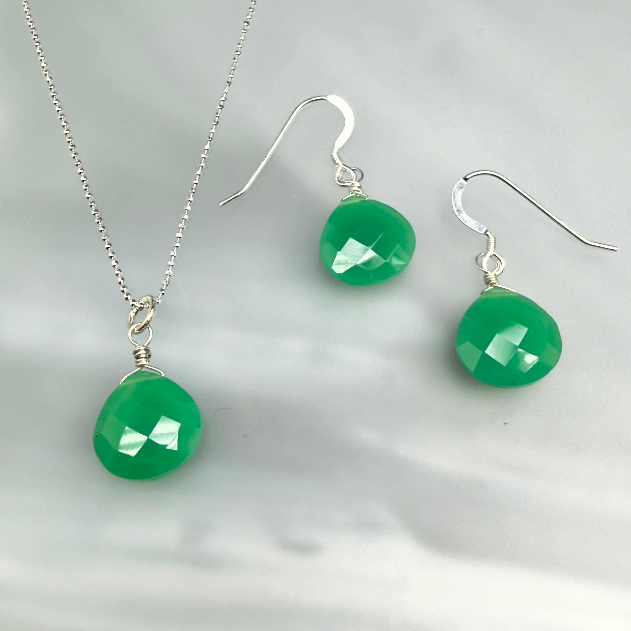 Chrysoprase Necklace and Earrings Set