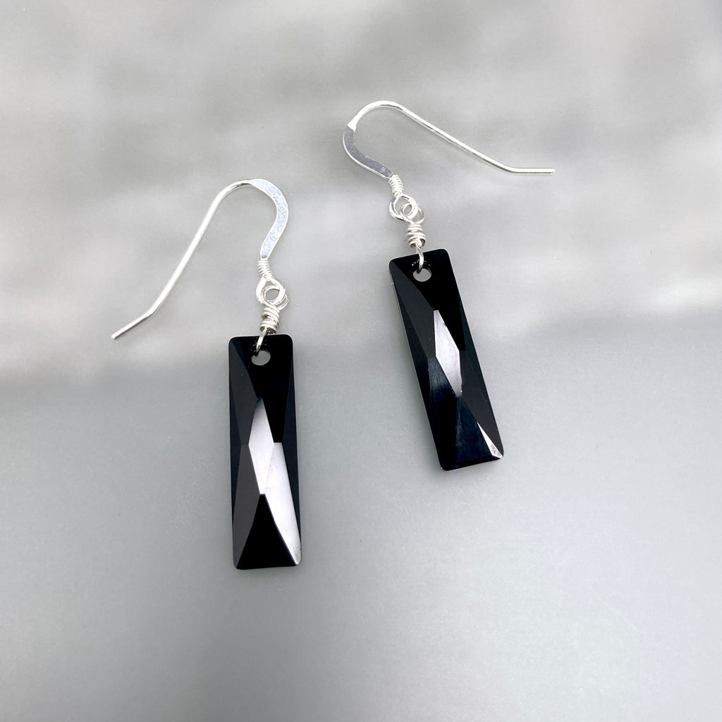 Black Rectangular Crystal Earrings - large