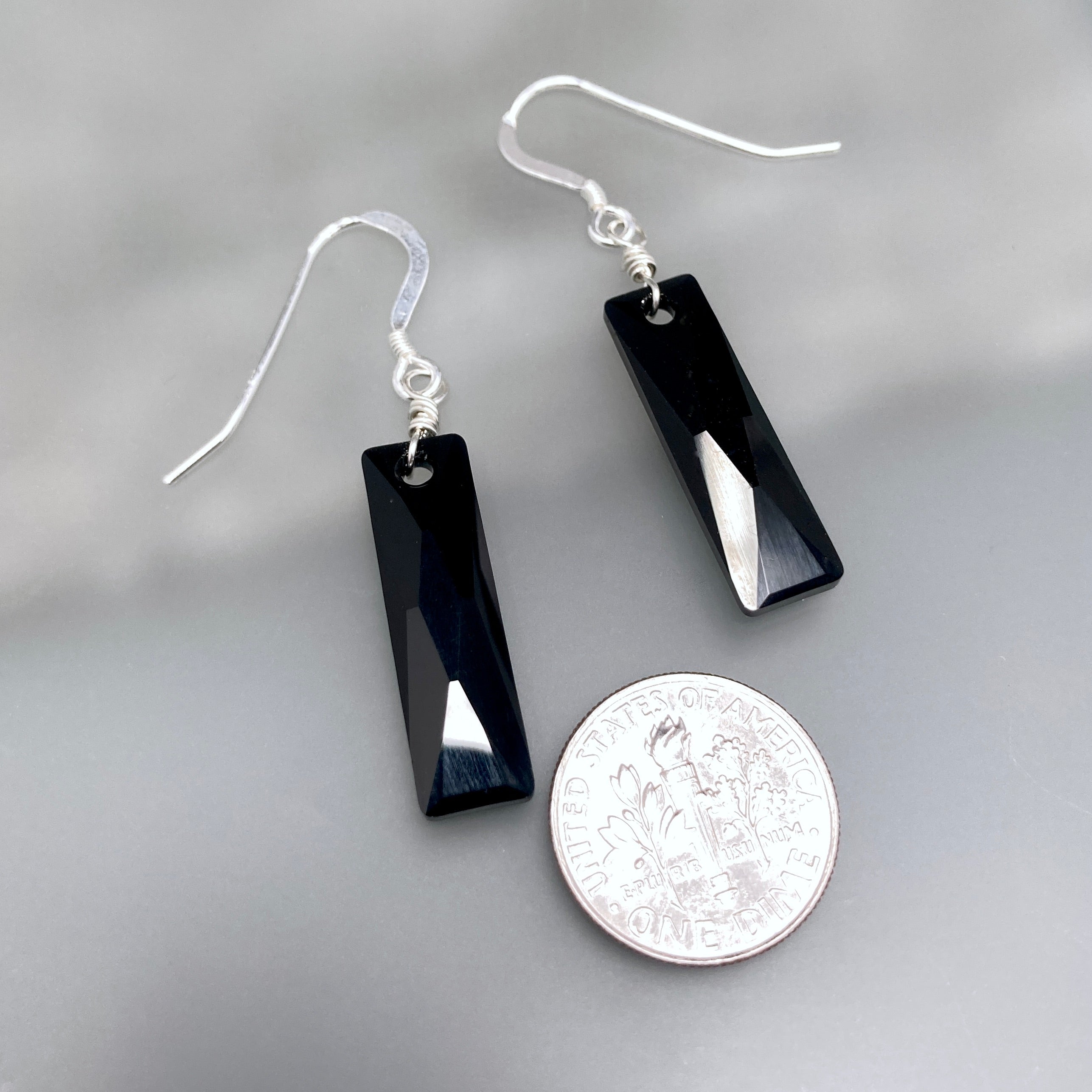 Black Rectangular Crystal Earrings - large
