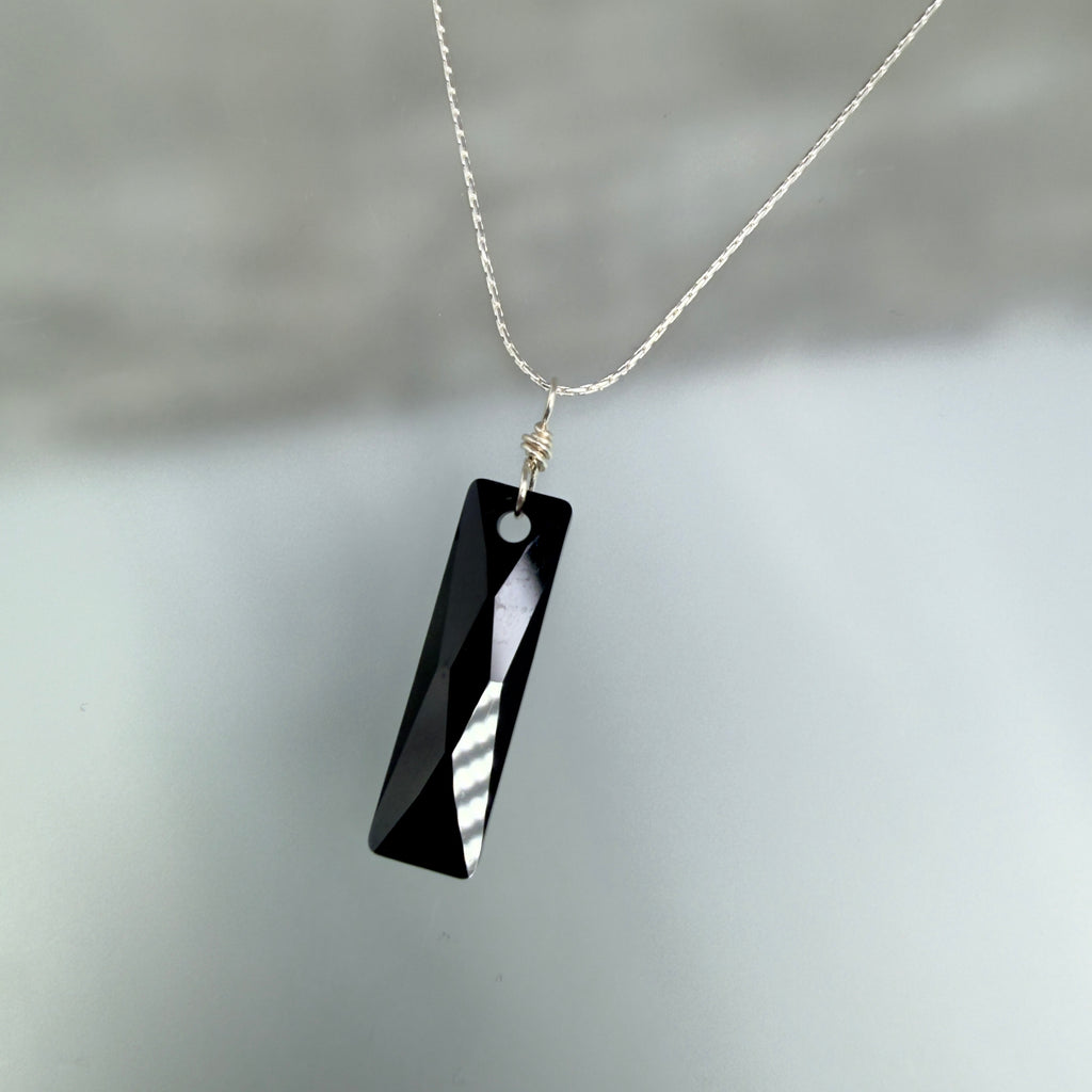 Black Rectangular Crystal Chain Necklace