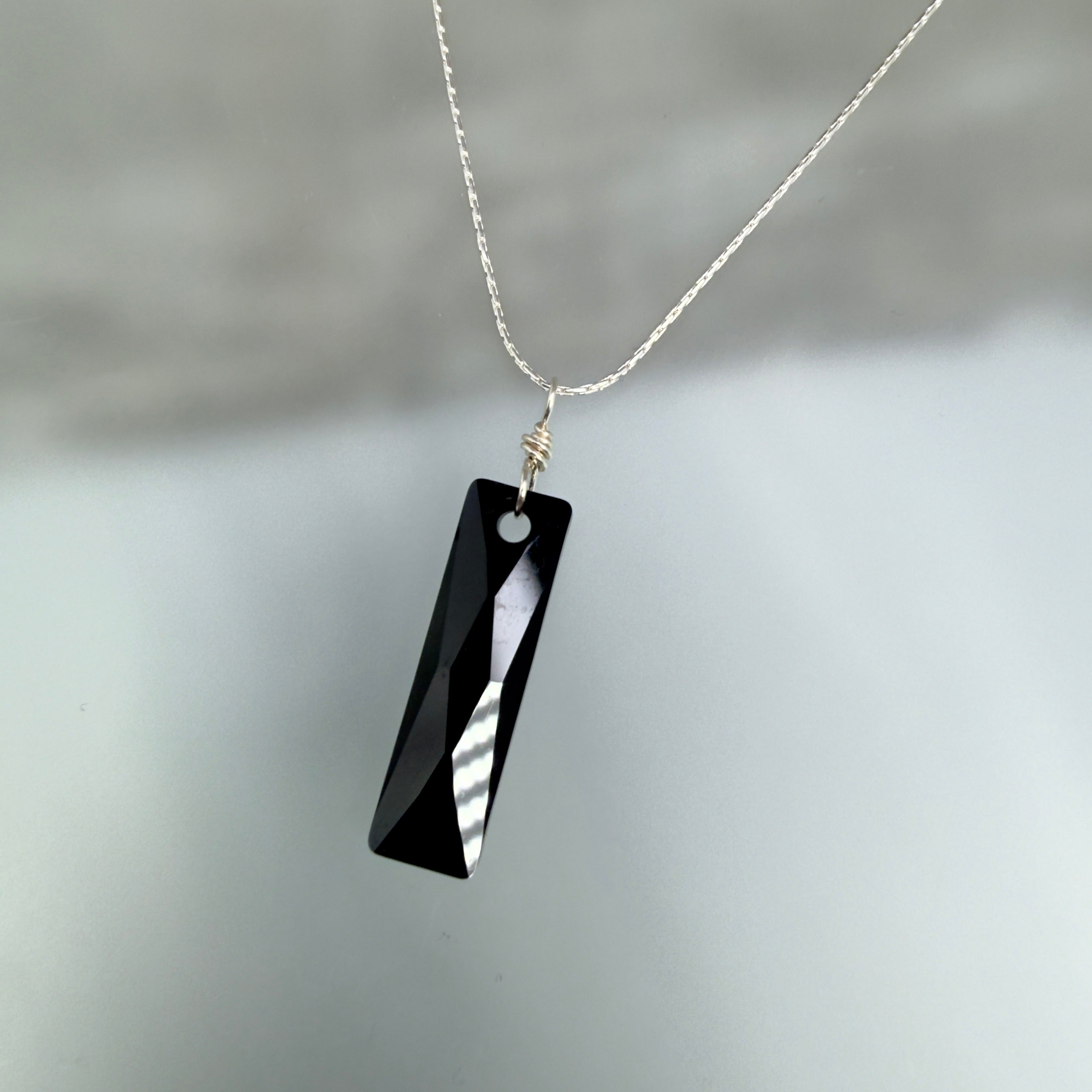 Black Rectangular Crystal Chain Necklace