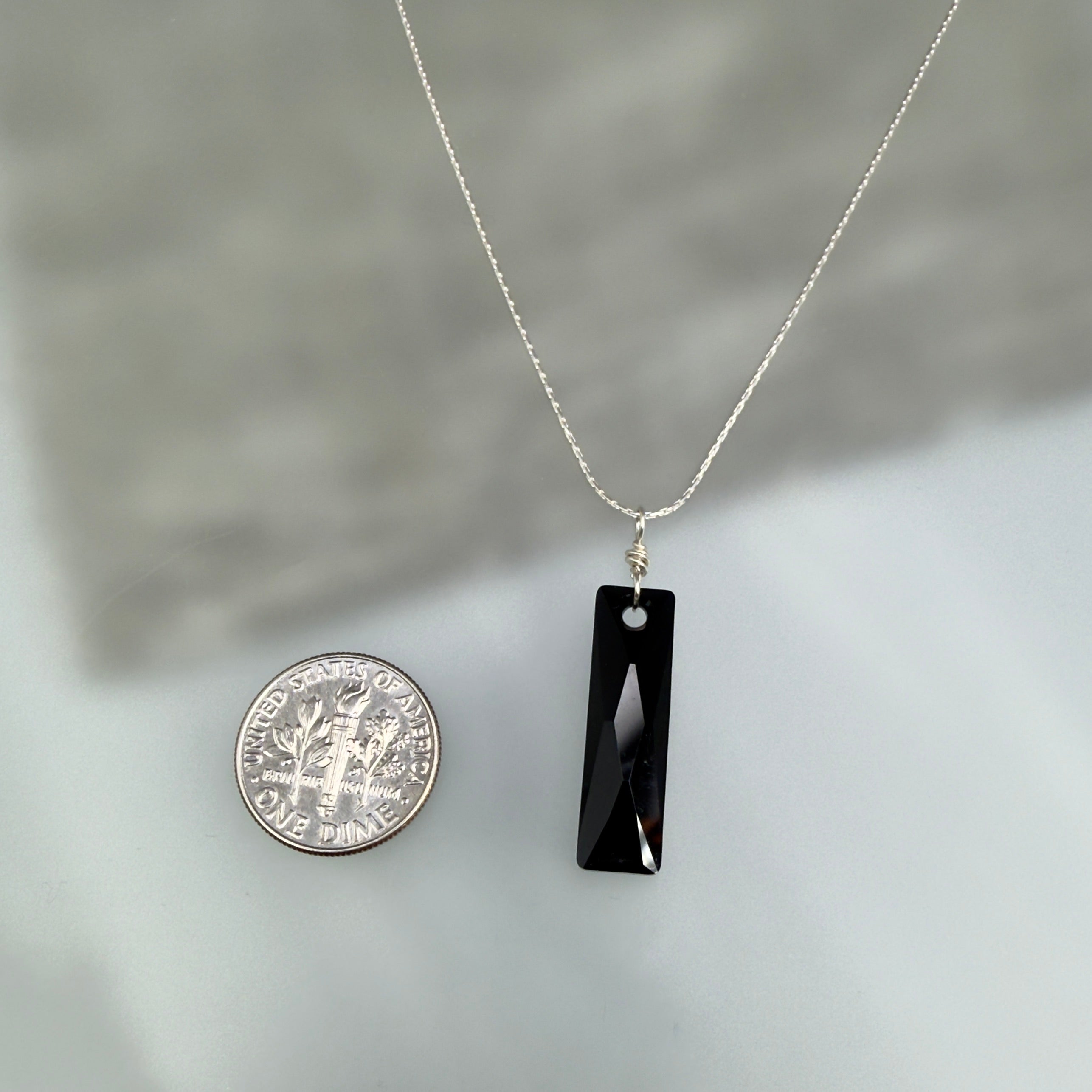 Black Rectangular Crystal Chain Necklace