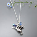 Hummingbird chain necklace and earrings - true blue