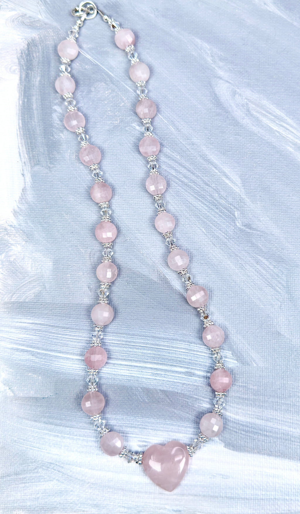 Rose Quartz Heart Necklace with crystal