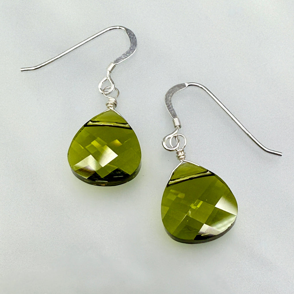Olive Green Crystal Earrings