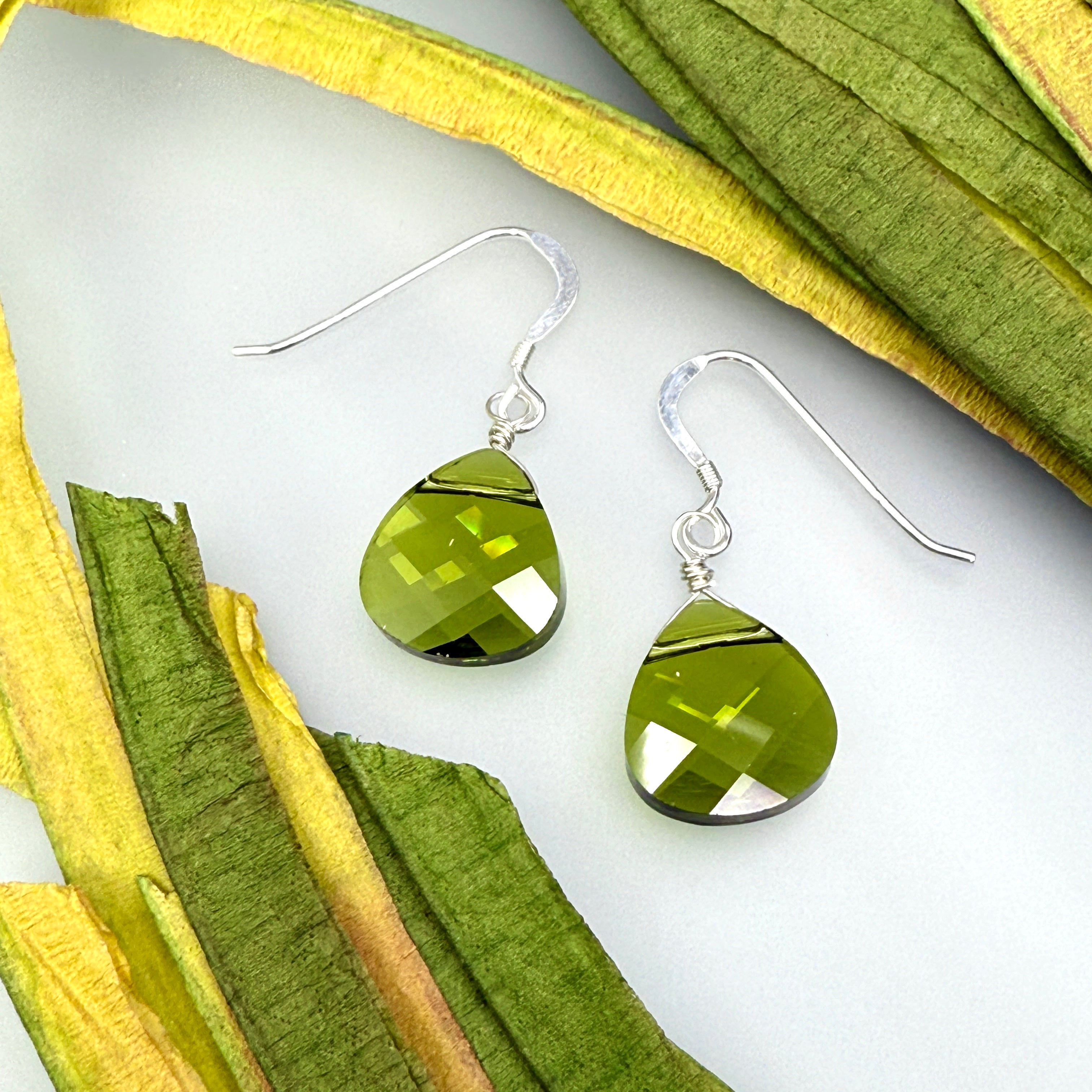 Olive Green Crystal Earrings