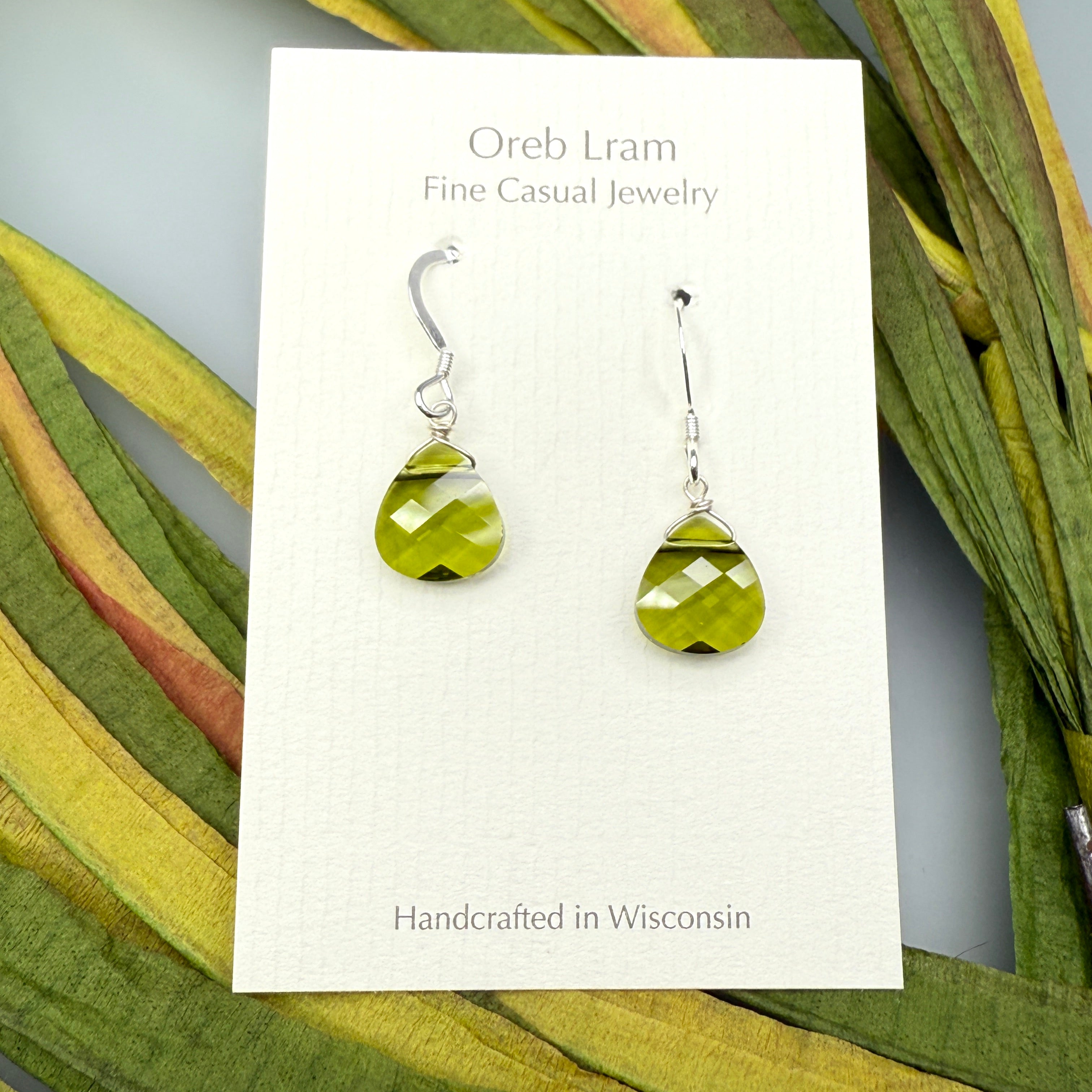 Olive Green Crystal Earrings