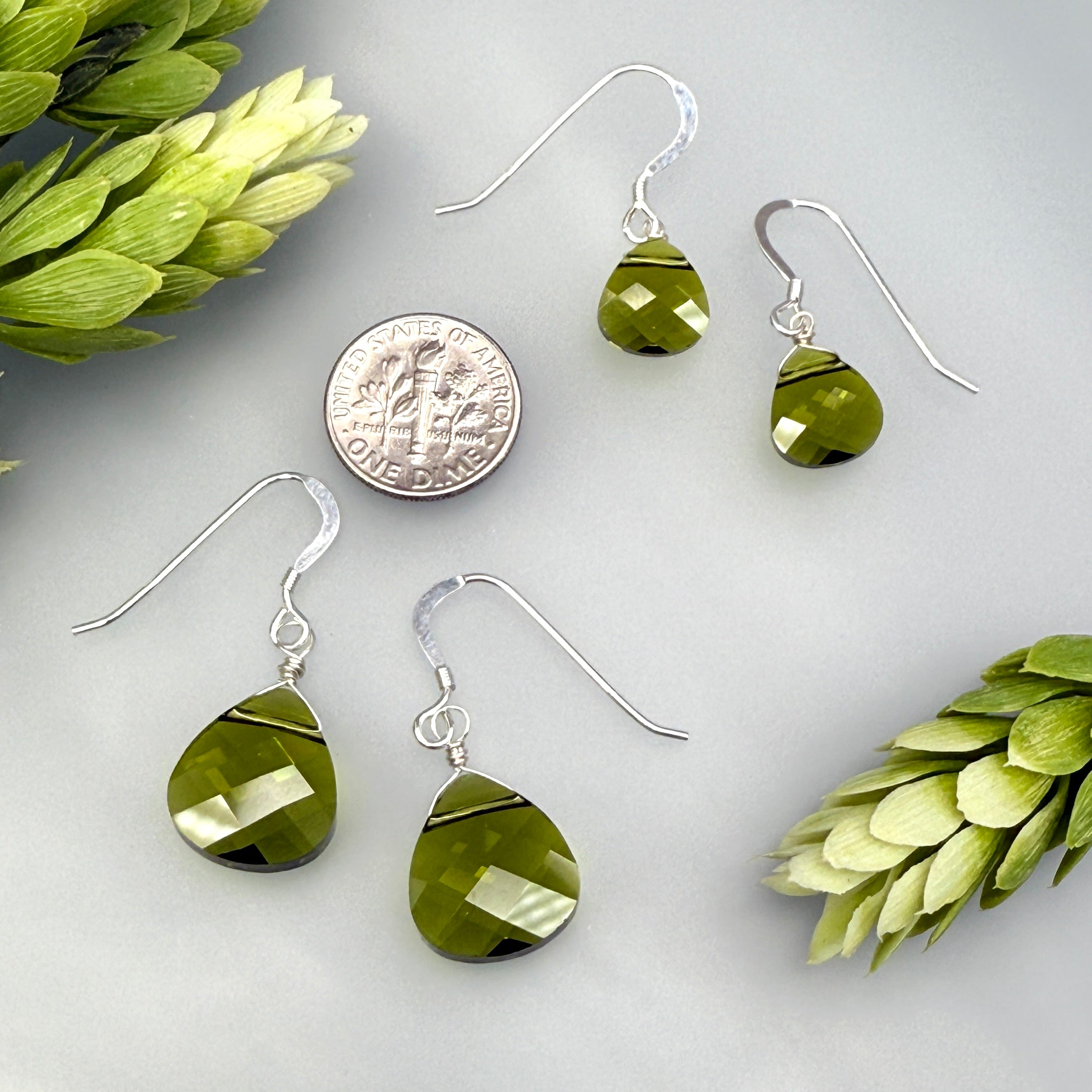 Olive Green Crystal Earrings