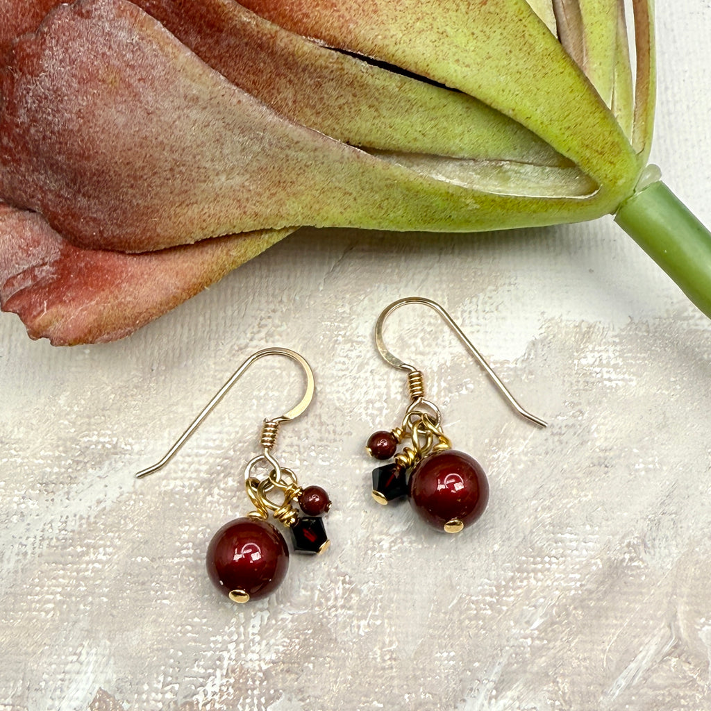 Burgundy and gold earrings