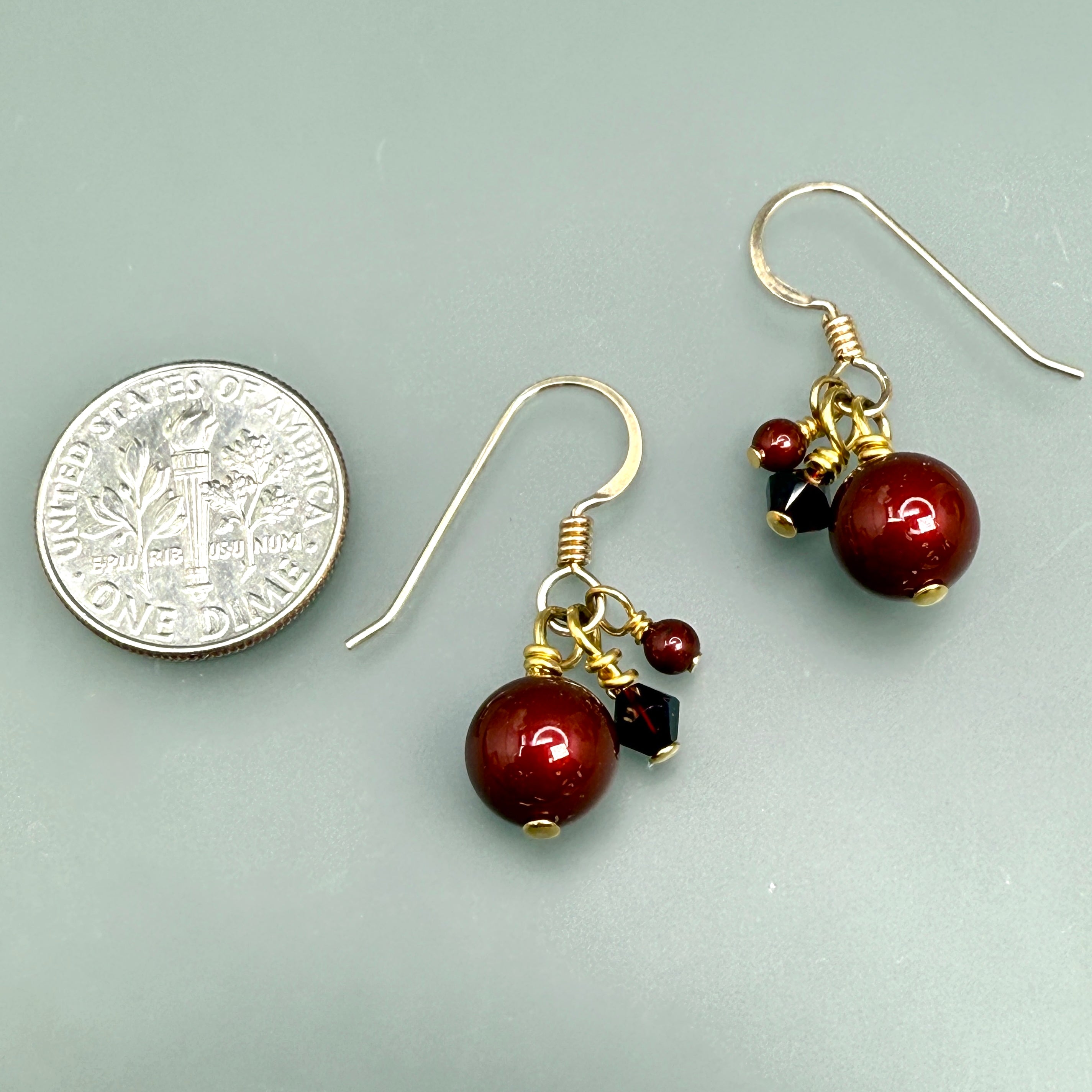Burgundy and gold earrings