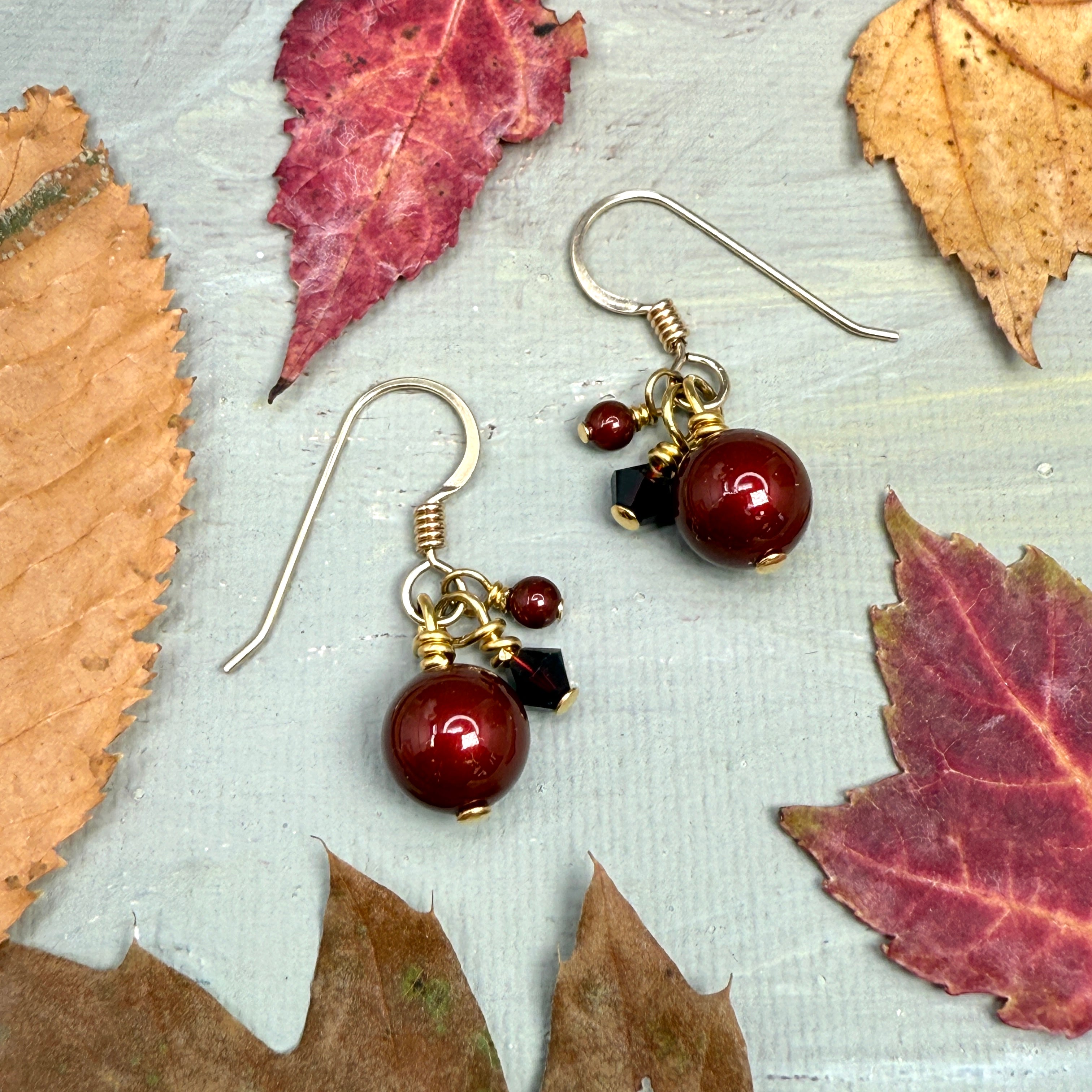 Burgundy and gold earrings