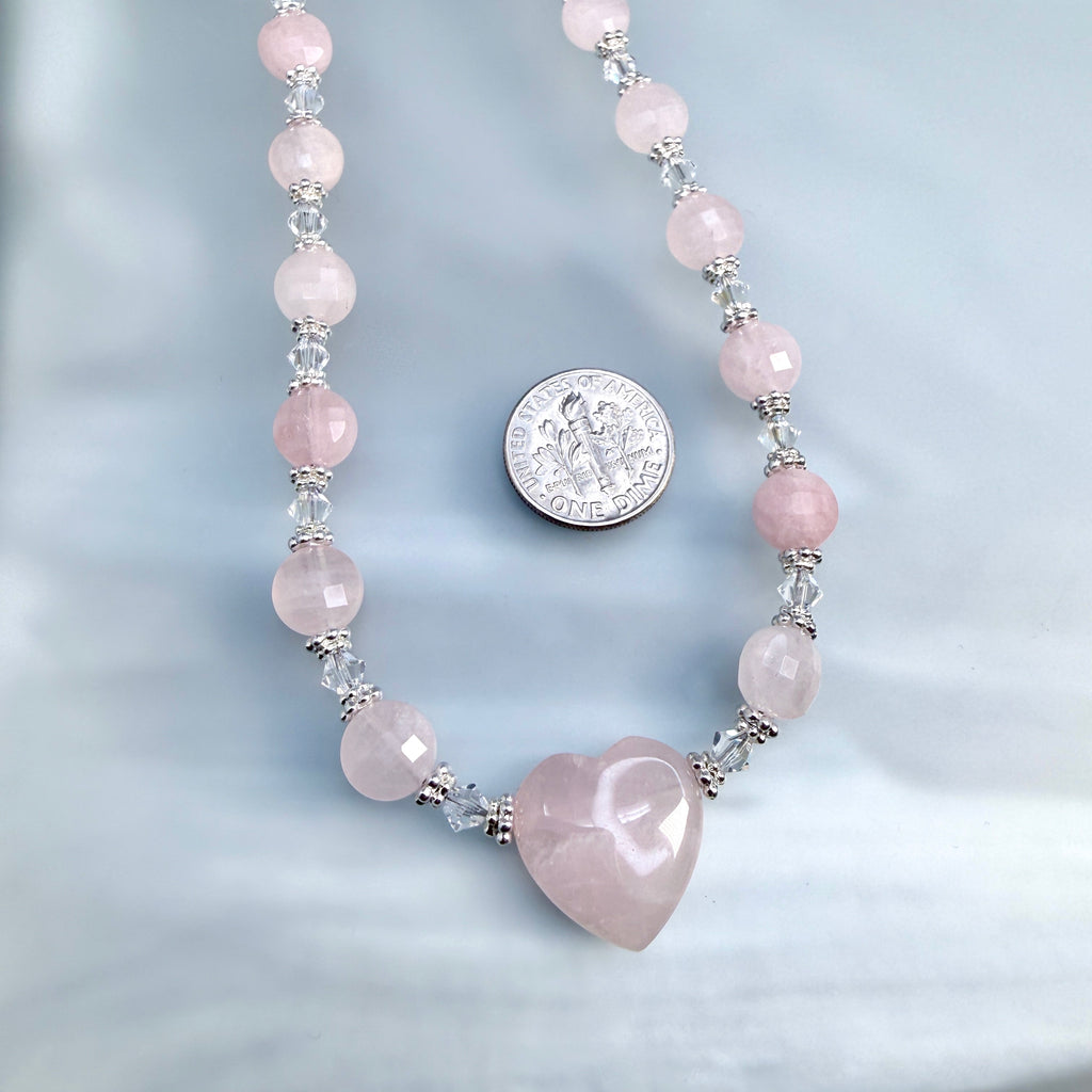 Rose Quartz Heart Necklace with crystal